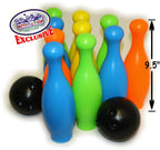 Matty'S Toy Stop 10 Pin Multi-Color Deluxe Plastic Bowling Set For Kids With Storage Rack - 12 Pieces Total (10 Pins & 2 Bowling