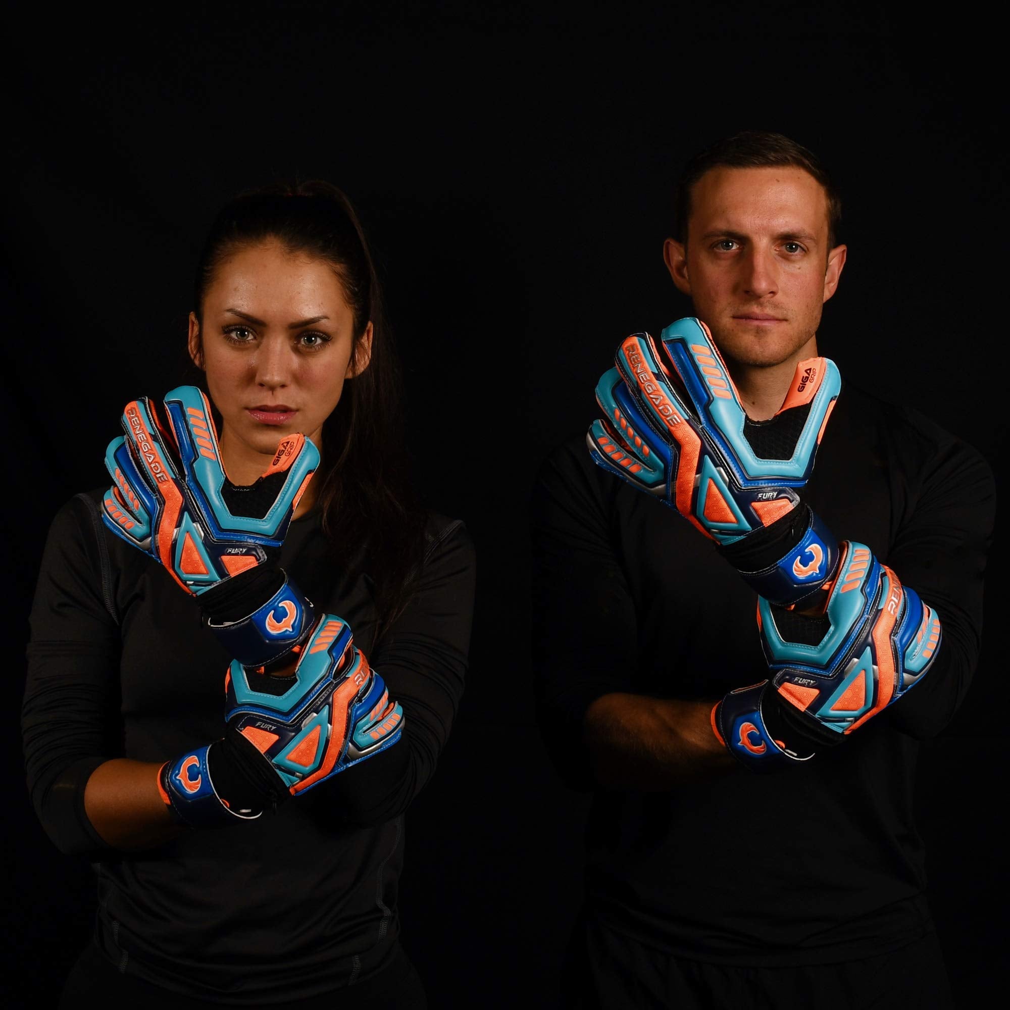 Renegade Gk Fury Siege Goalie Gloves With Pro-Tek Finger Spines  4Mm Giga Grip & 4Mm Duratek  Orange, Blue, Black Soccer Goalkee