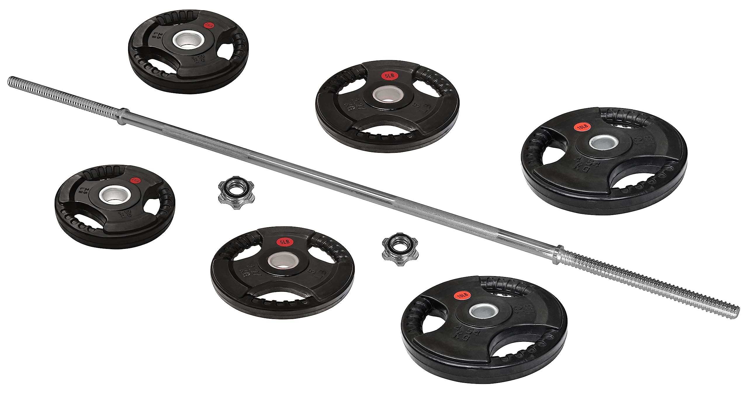 Signature Fitness Cast Iron Standard Weight Plates Including 5Ft Standard Barbell With Star Locks, 45-Pound Set (35 Pounds Plate