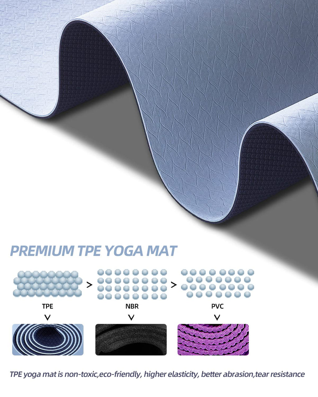 Coolmoon 1/4 Inch Thick Yoga Mat Double-Sided Non Slip,Yoga Mat For Women And Men,Fitness Mats With Carrying Strap,Eco Friendly