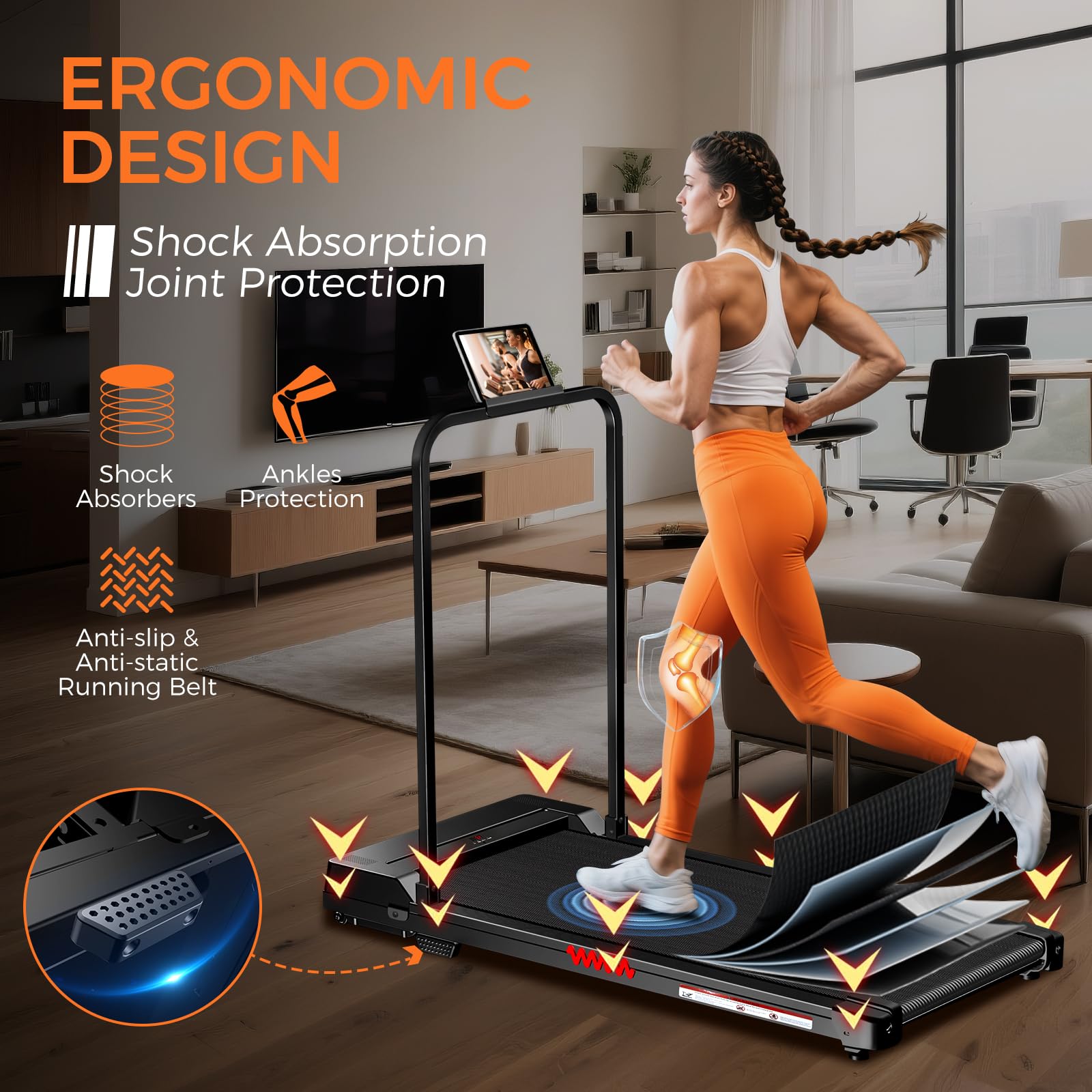 Futureglide Walking Pad Treadmill, 3.0 Hp Under Desk Treadmill, 3 In 1 Foldable Treadmills For Home, Walking Pad With Handle Bar