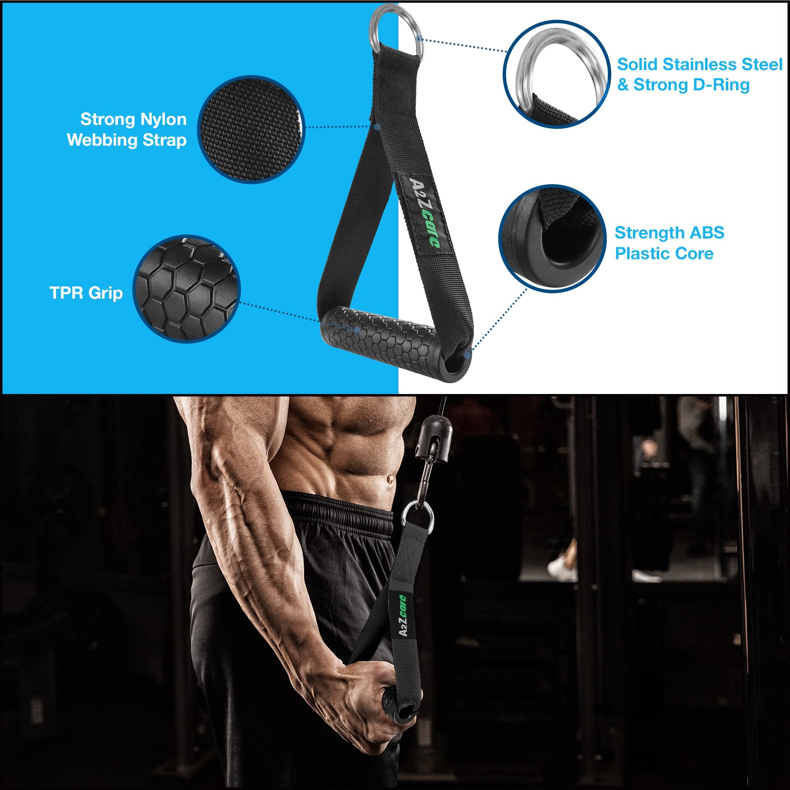 A2Zcare Combo Tricep Press Down Cable Attachment - Cable Machine Accessories For Home Gym With Multi Option (F. Combo V-Handle W