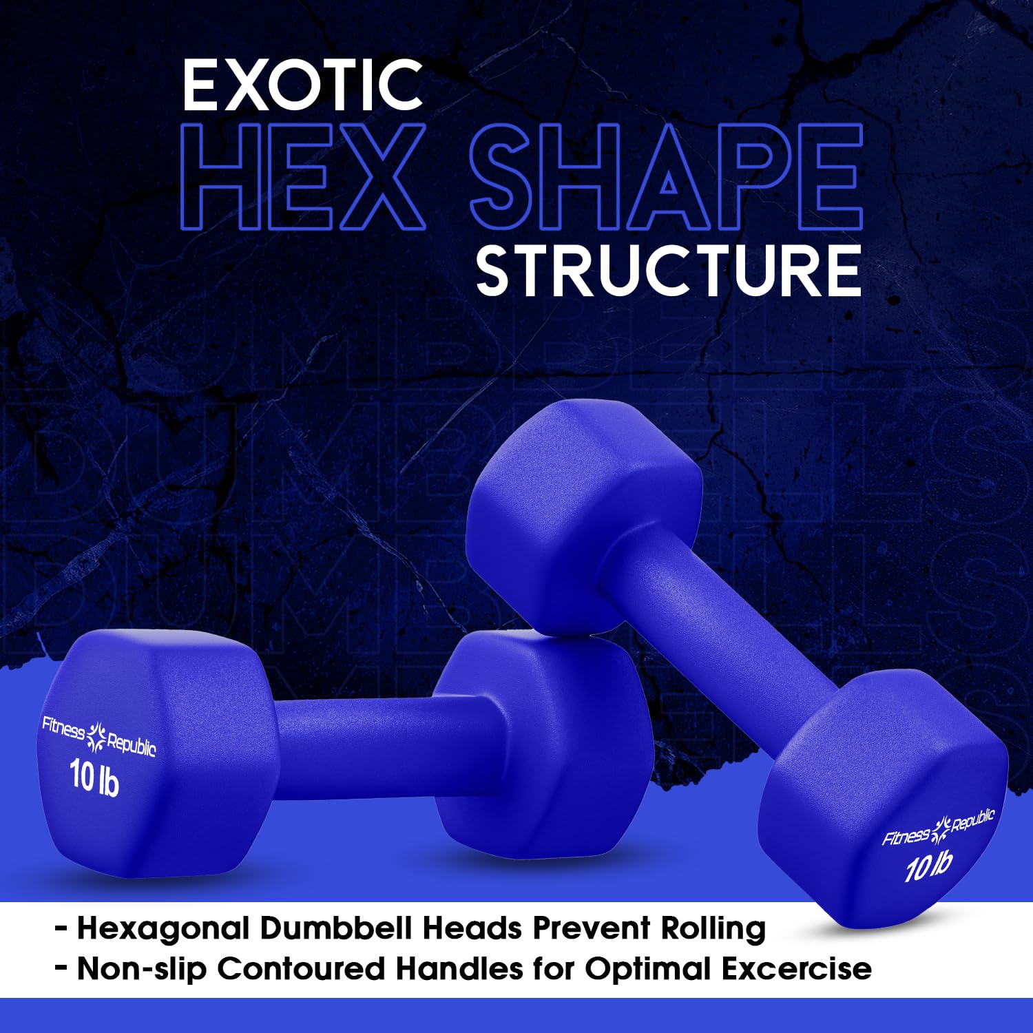 Fitness Republic 10Lb Neoprene Workout Dumbbells Set Of 2 - Non Slip, Anti Roll Exercise & Fitness Dumbbells - Hex Shaped Hand W