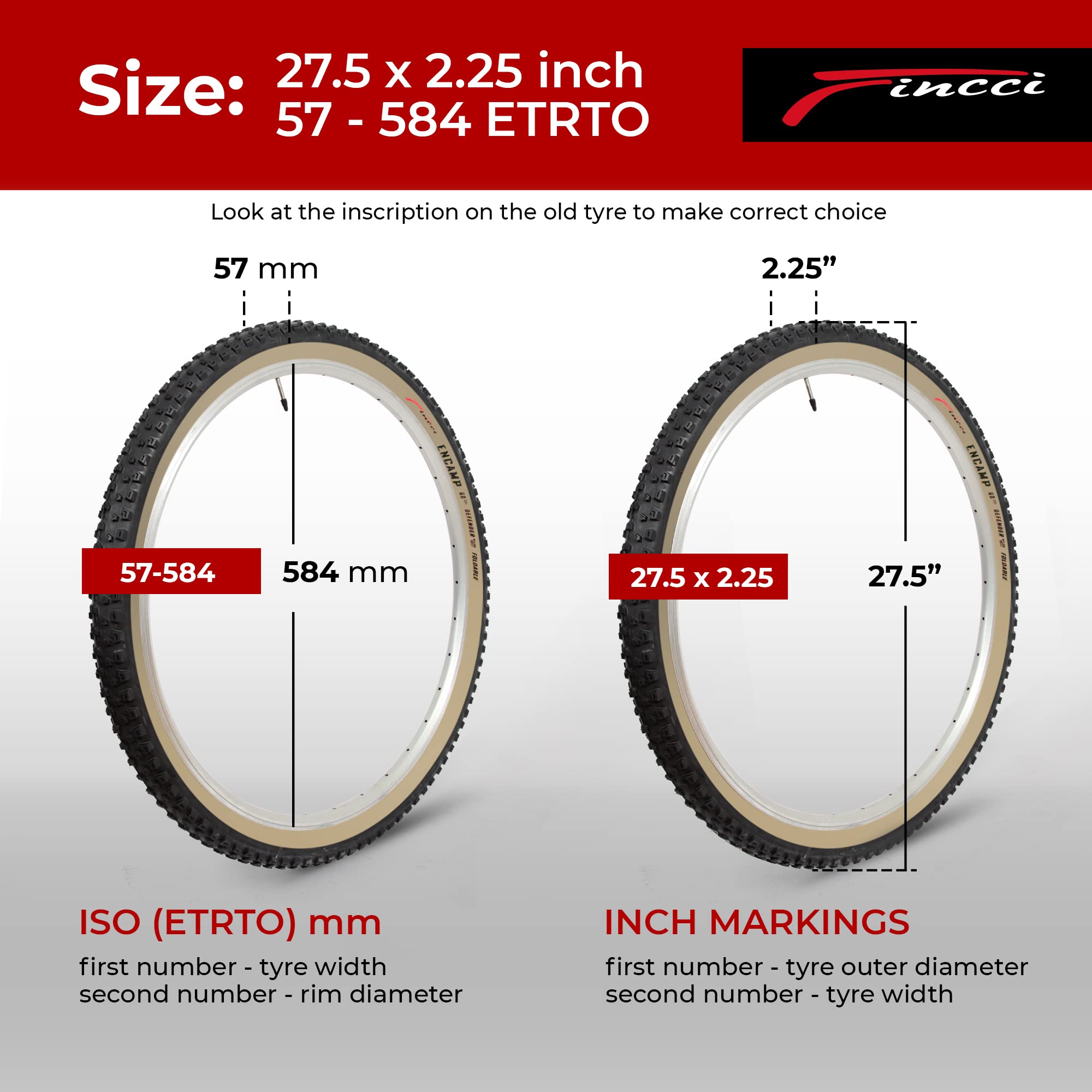 Fincci Pair 27.5 X 2.25 Inch Mountain Bike Tire 57-584 Foldable 60 Tpi Tires With Nylon Protection For All Mountain Enduro Mtb H