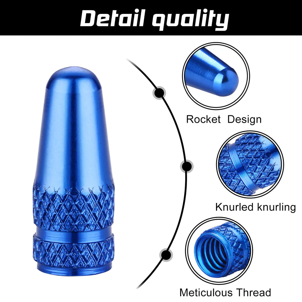 Bike Presta Valve Caps Blue Aluminum Anodized, Fully Thread Air Dust Valve Stem Covers For Bike, Used On Presta/French Valves Ti