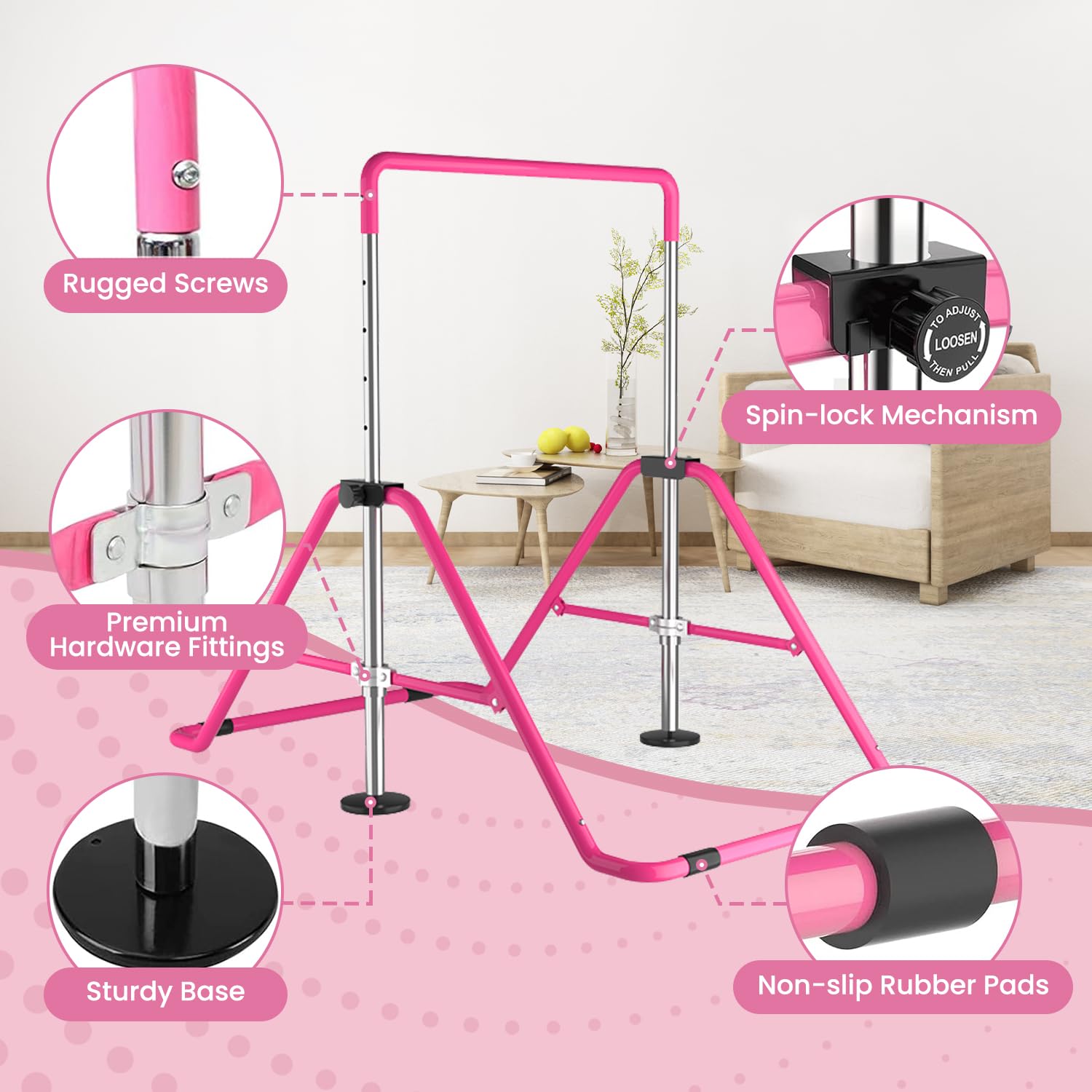 Dobests Foldable Gymnastics Bars For Home Gymnastic Equipment For Kids Adjustable Junior Training Bars For 3-7 Years Old Childre