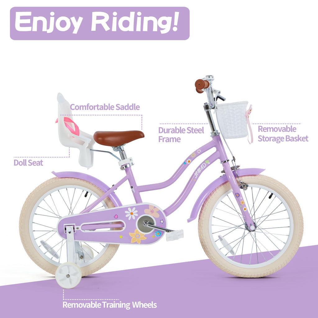 Jmmd Girls Bike For 4-12 Years Old Kids, 12 14 16 18 20 24 Kids Bike With Training Wheels, Basket And Doll Seat, Toddler Girls B
