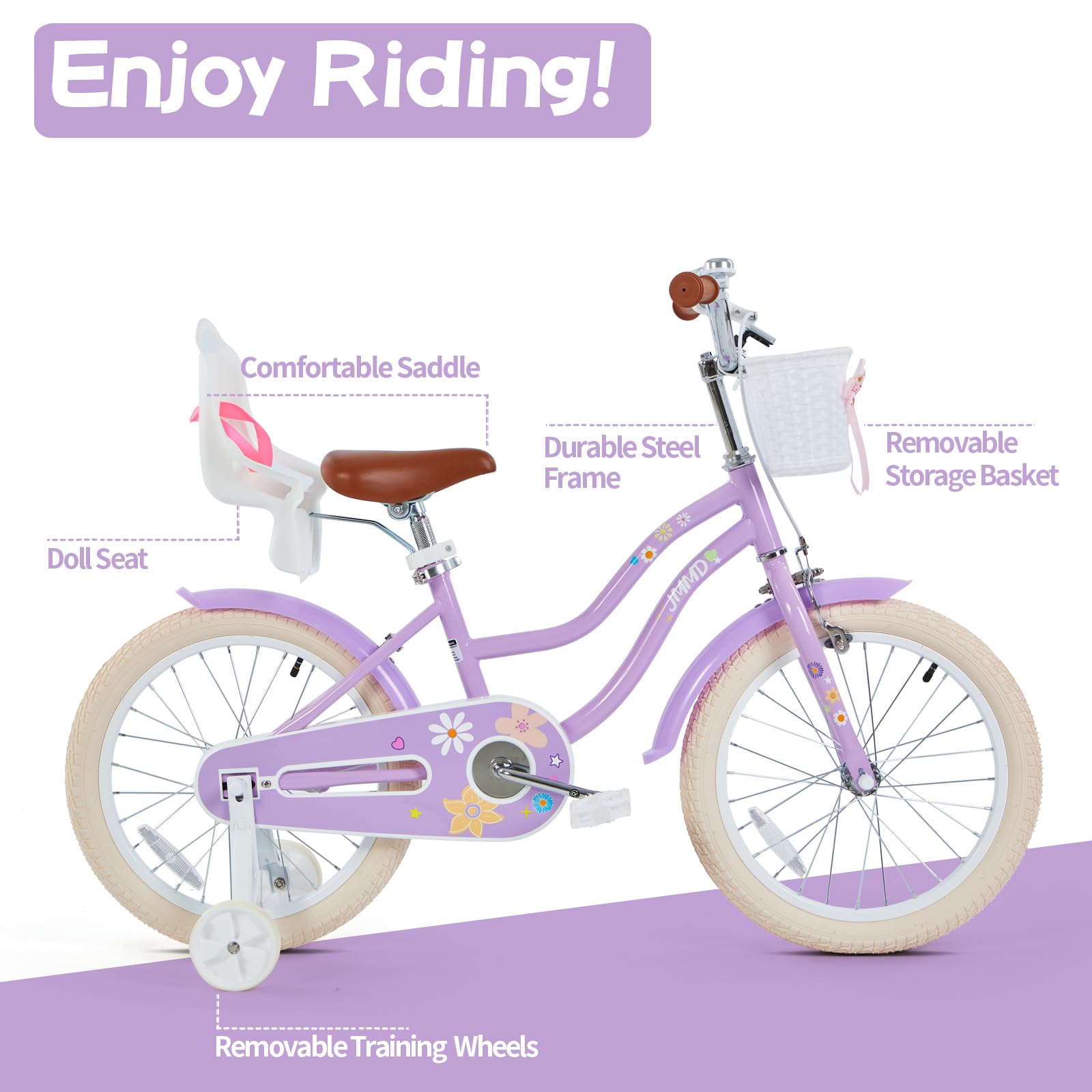 Jmmd Girls Bike For 4-12 Years Old Kids, 12 14 16 18 20 24 Kids Bike With Training Wheels, Basket And Doll Seat, Toddler Girls B