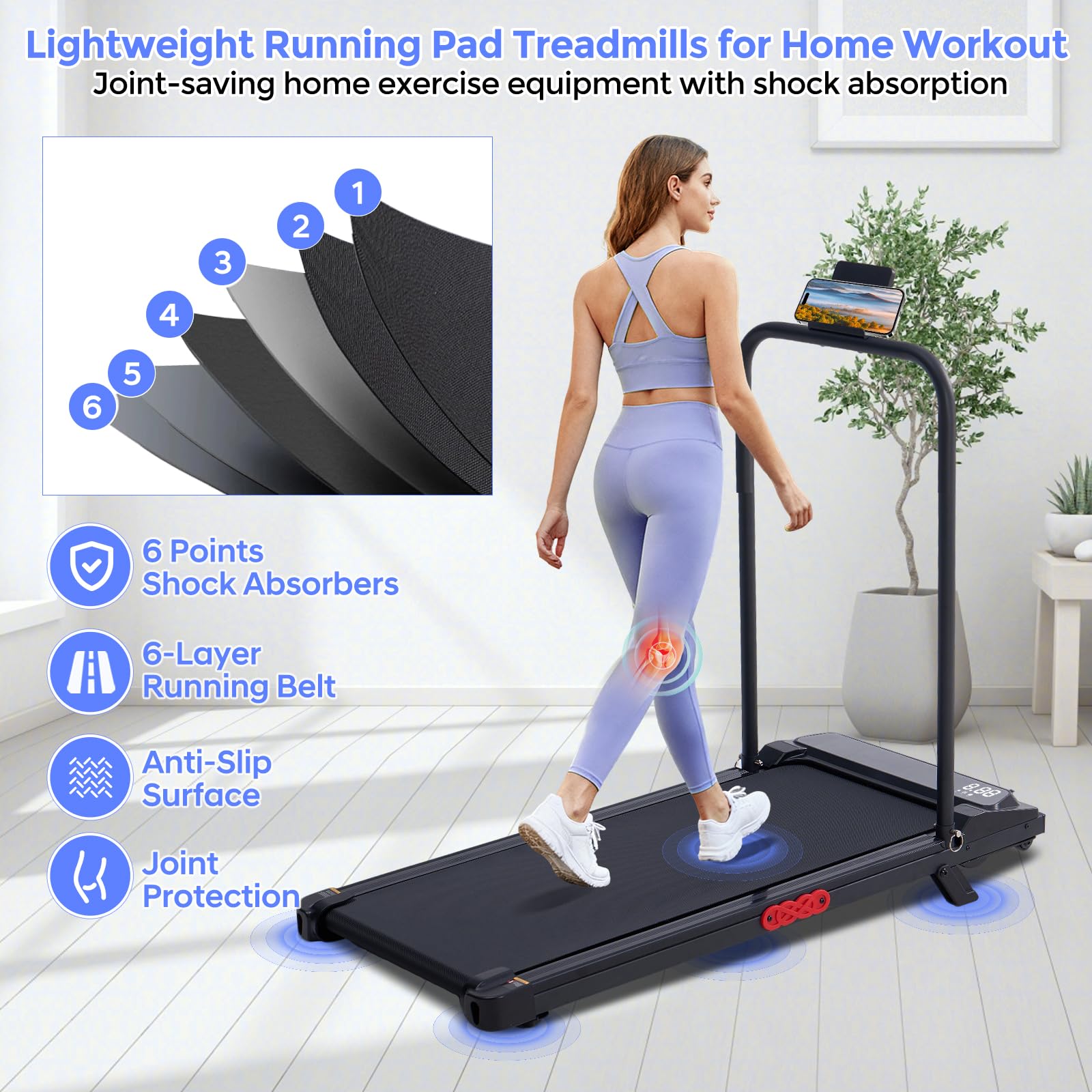 Electric Treadmills for Home with Incline, Walking Pad Treadmill with Handle Bar, 0.6-7.6MPH Portable Small Treadmills with Hand