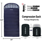 HiZYNICE Sleeping Bags for Adults Large Wide Cold Weather 20 Degree XL XXL Plus Size Oversized,Navy Blue Right Zip