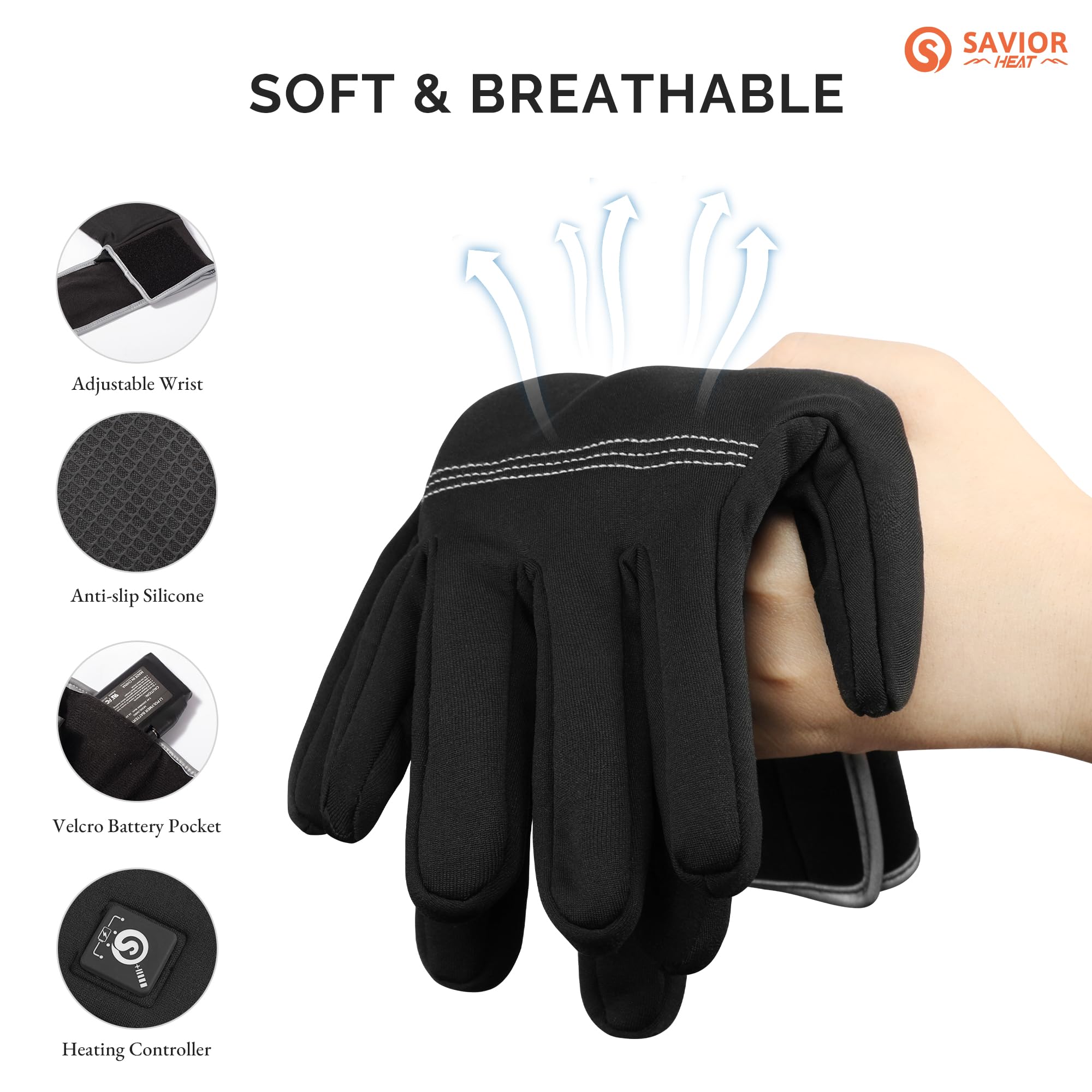 Savior Heat Heated Liners Gloves For Men Women, 2023 Electric Rechargeable Battery Thermal Thin Gloves For Winter Skiing Typing