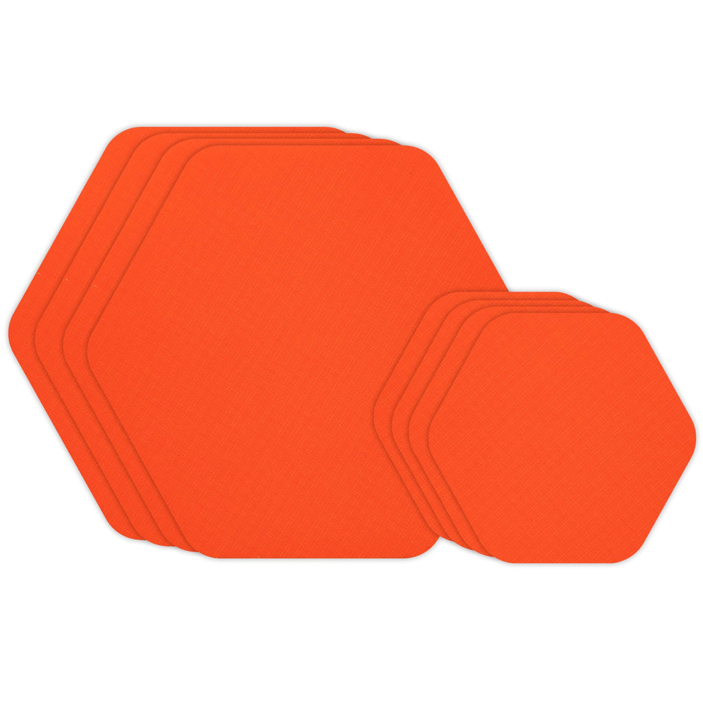 GEAR AID Tenacious Tape Hex - 2.5    & 1.5    Repair Patches (8 Patches: Four 2.5    & Four 1.5   , Orange) - Peel-and-Stick Out