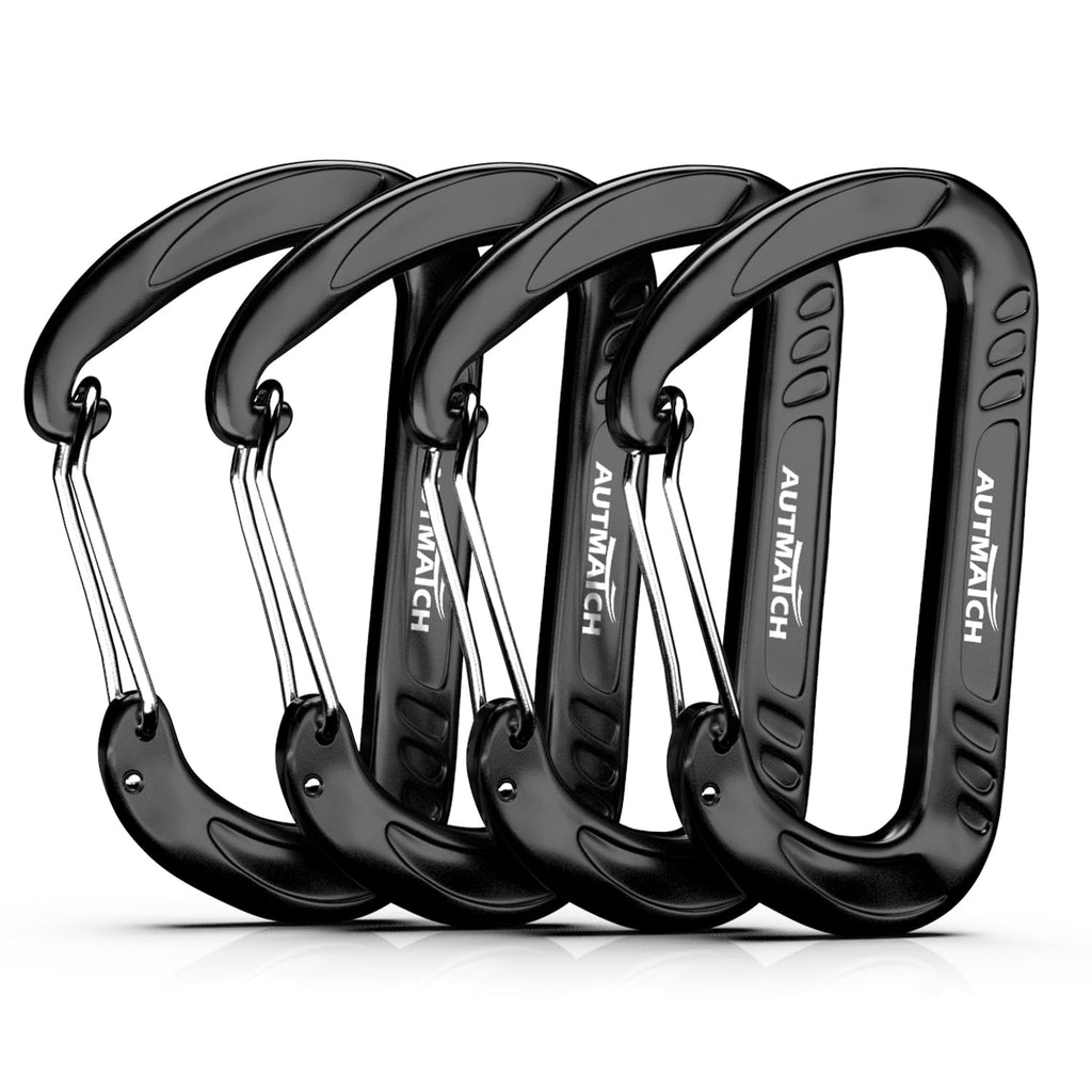 Autmatch Carabiner Clips, 3'' Aluminium Spring Snap Hook Caribeener Clips, 12Kn Heavy Duty Wiregate Carabiners For Camping, Back