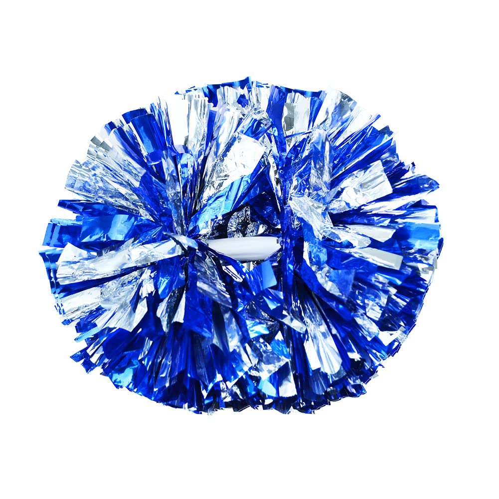 Hooshing 2 Pack Pom Poms Cheerleading Blue And Silver Pompoms With Baton Handle For Team Sports Spirit Dance Cheering