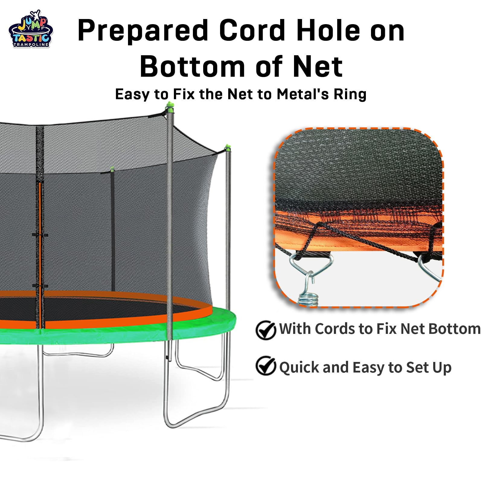 14Ft Trampoline Net Replacement With 6 Enclosure Pole Caps, Trampoline Replacement Enclosure Net Round Safty Uv-Resistant Weathe
