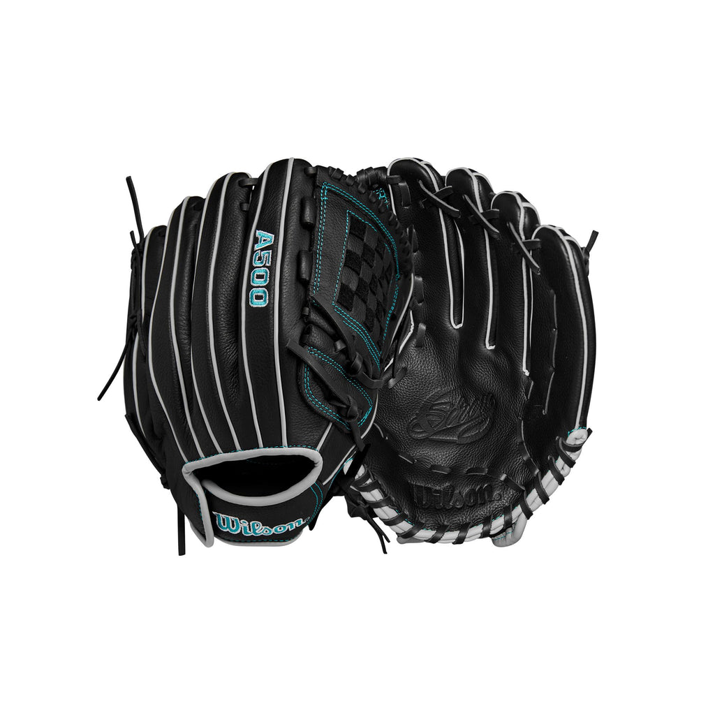 Wilson 2024 A500 Siren 12    Youth Infield Fastpitch Softball Glove - Left Hand Throw, Black/Teal