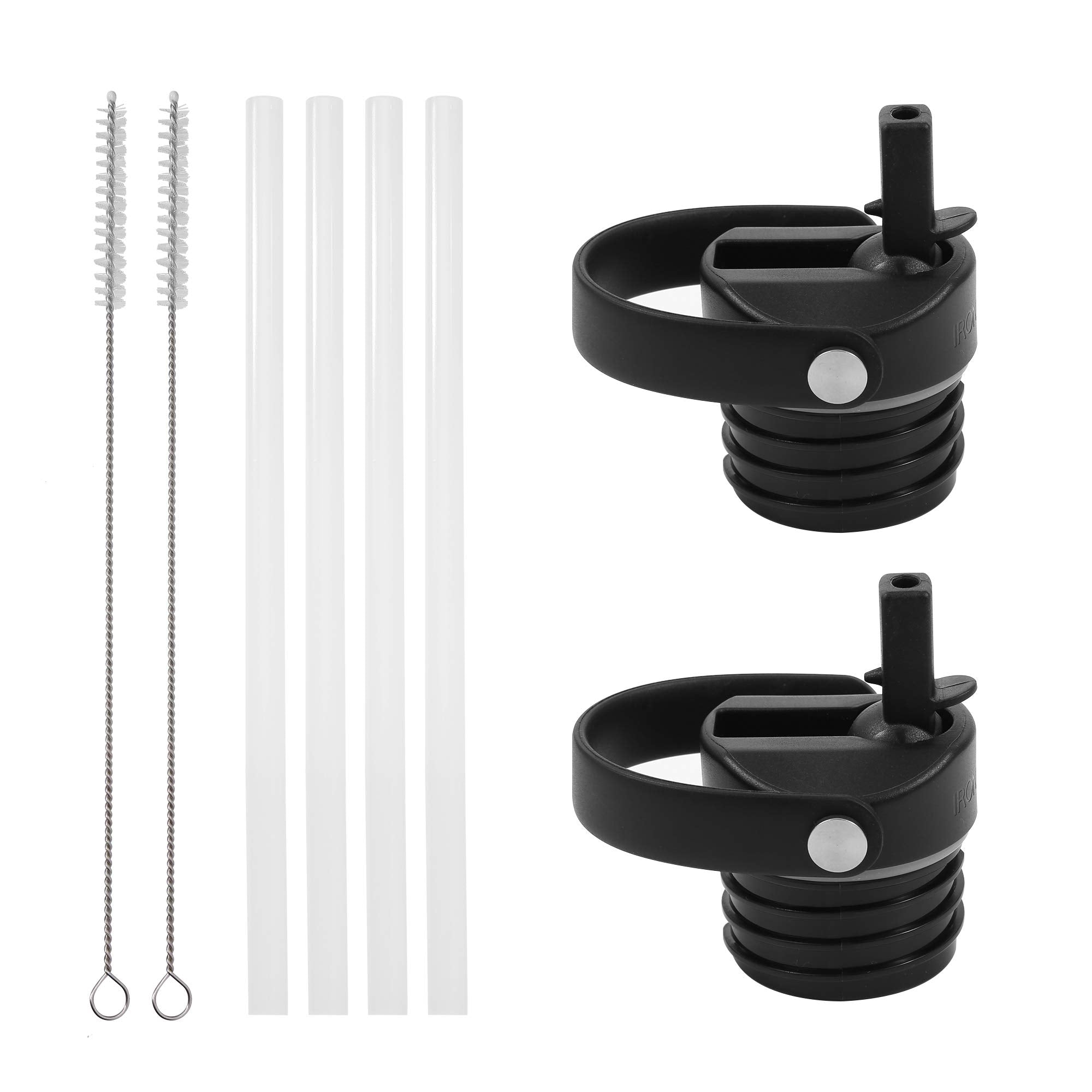 Iron Flask Straw Lid For Narrow Standard Mouth Insulated Sports Water Bottles, Standard Mouth, Bpa Free, 2 Lids, 4 Straws, 2 Cle
