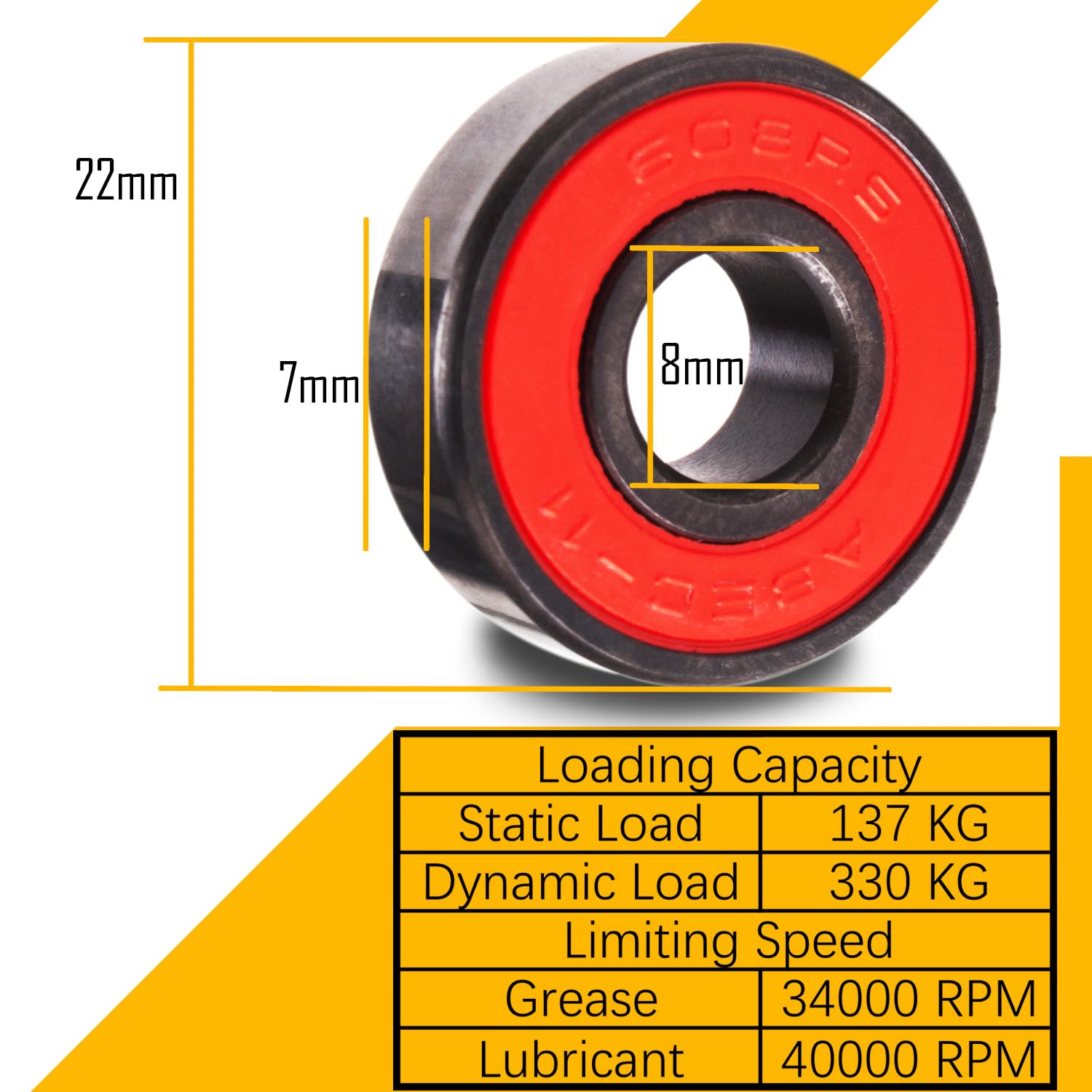 Senston Ceramic Skateboard Bearings High Speed Double Shielded 608 Rs Abec-11 8 Pack Set For Skateboard Trucks Scooters Wheel Ro