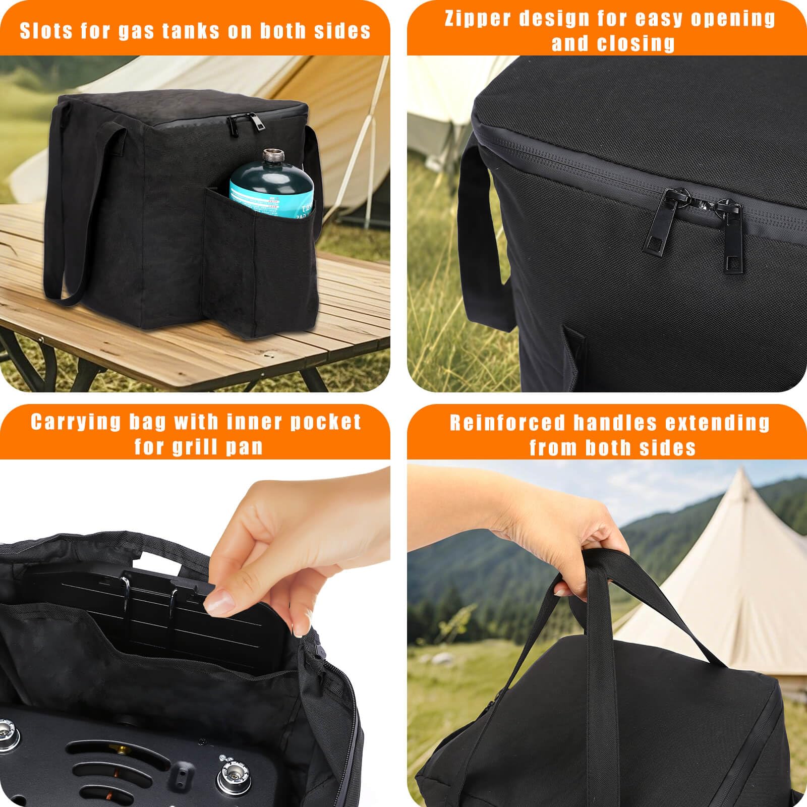 Hisencn Portable Camping Stove, 2 Burner Foldable Camp Stove, 20000 Btu Folding Gas Stove, Portable Propane Stove With Carry Bag