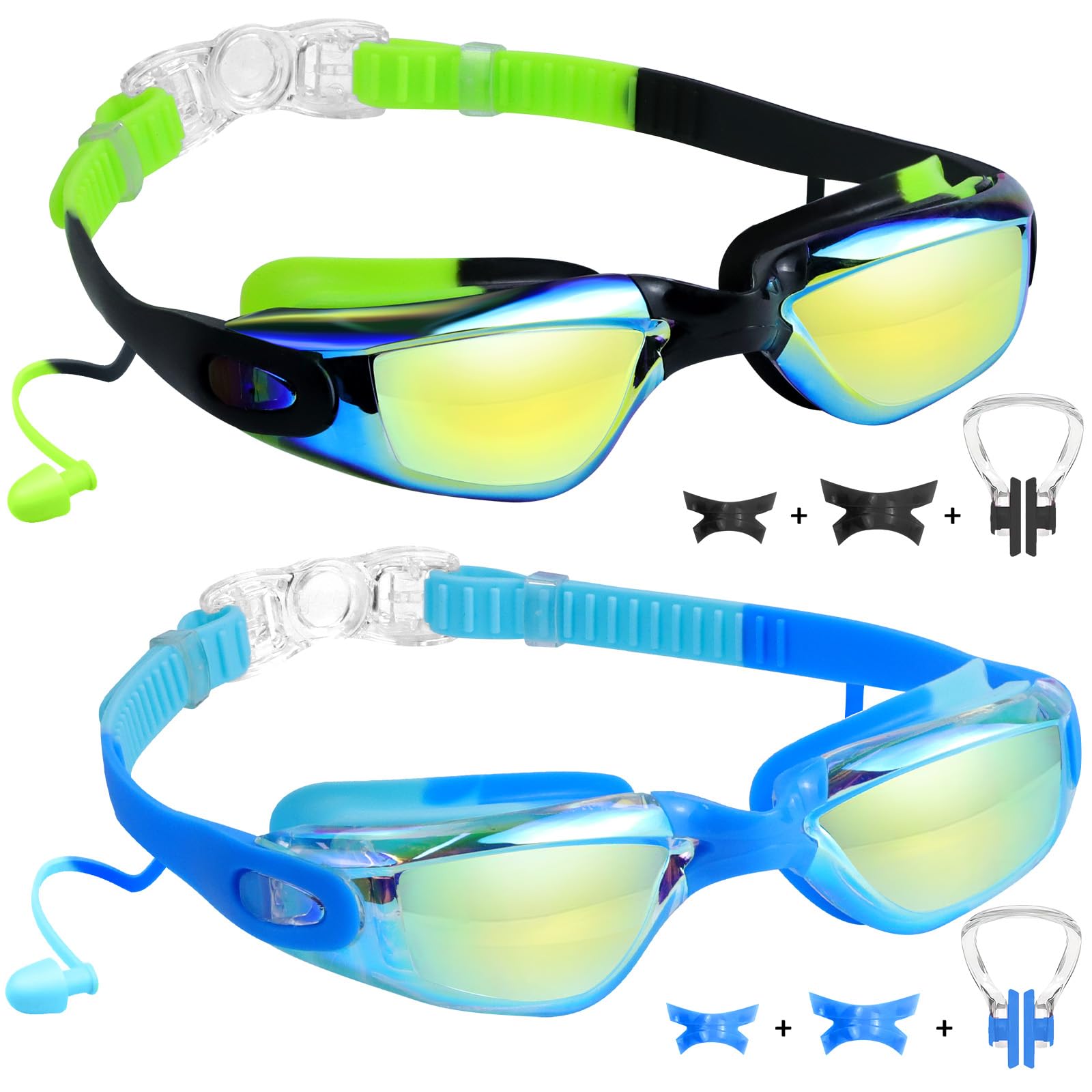 Vvinca Swimming Goggles for Kids 3-15 years-2 Pack, Kids Goggles Anti-Fog/UV No Leaking Swim Goggles for Kids