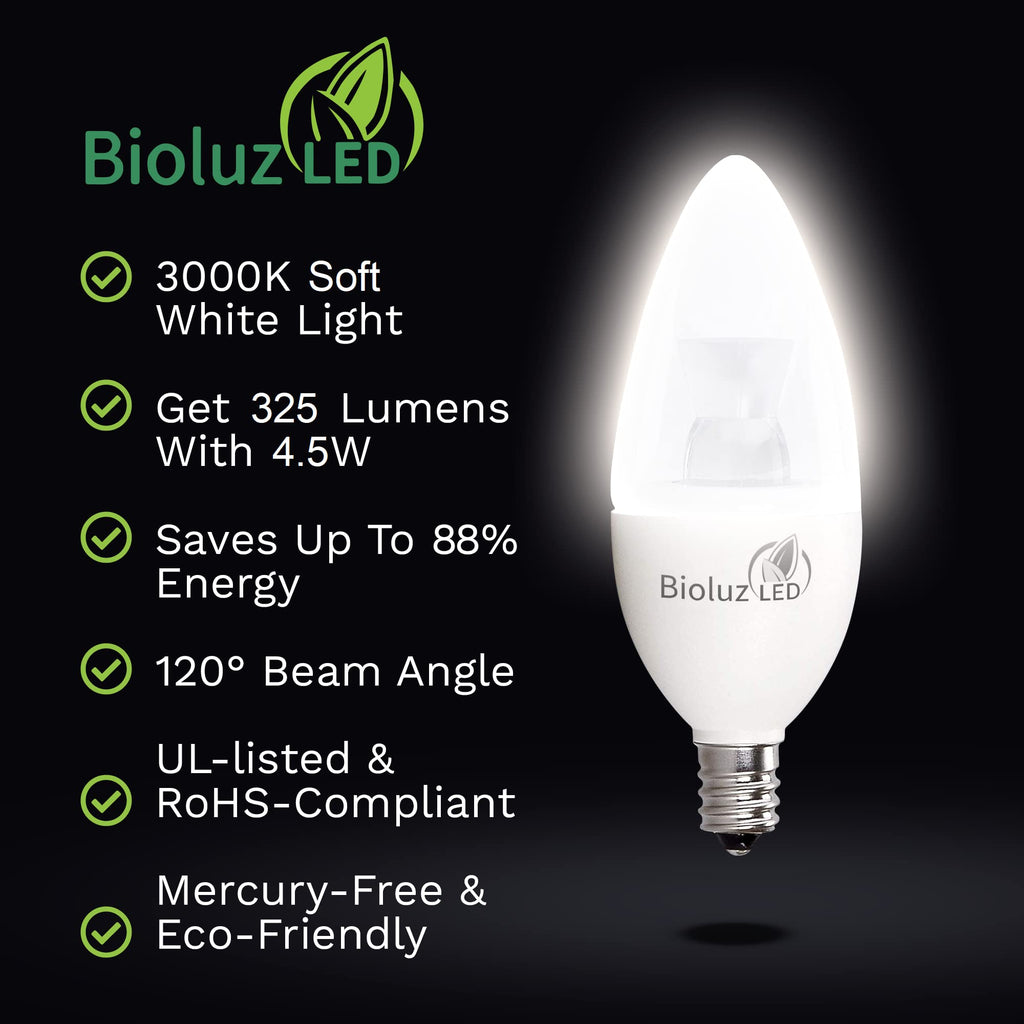 6 Pack 40 Watt Candelabra Bulbs 5W Dimmable Candelabra Led Bulbs C37 E12 Base 325 Lumens,120A Beam Angle 3000K Soft White Led Ca