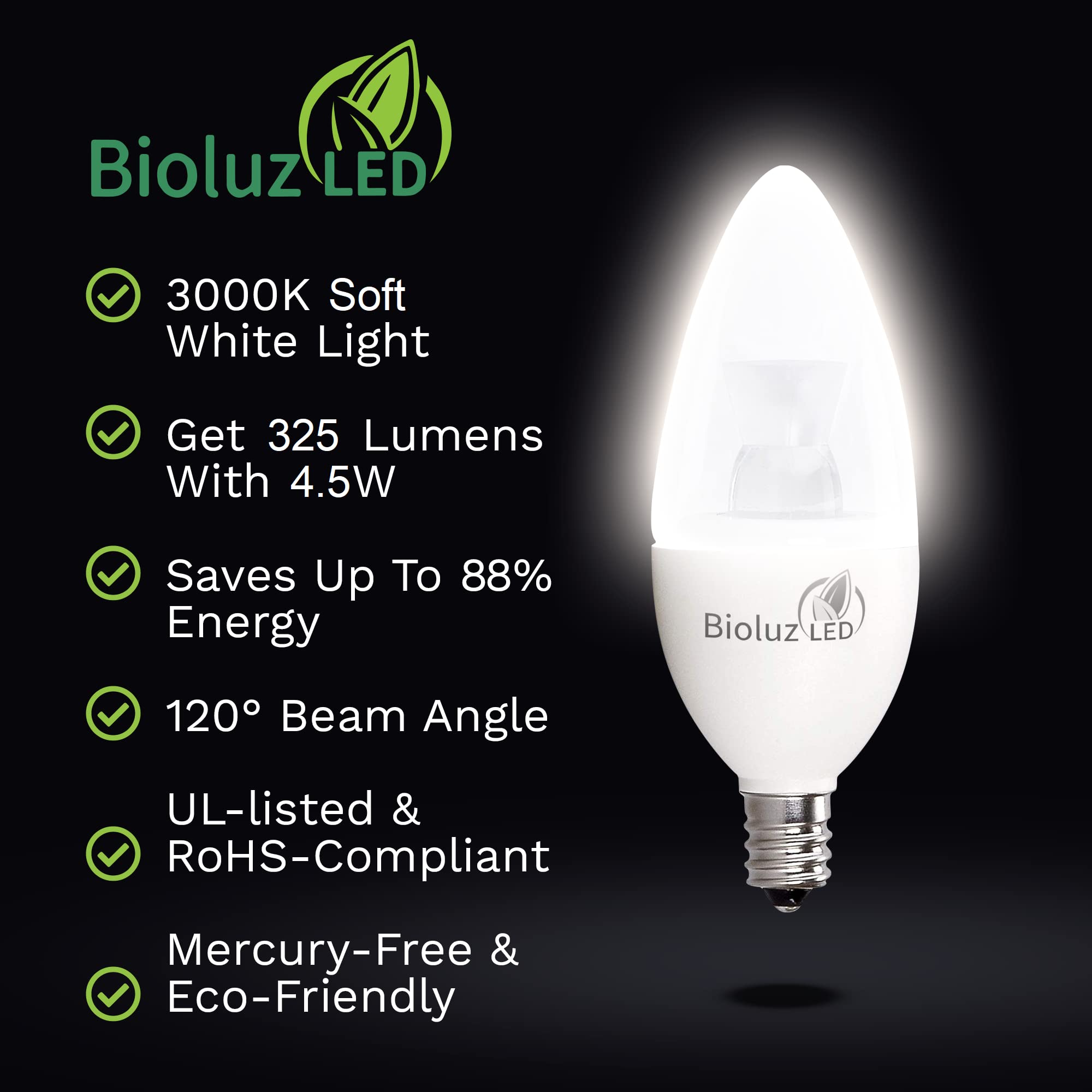 6 Pack 40 Watt Candelabra Bulbs 5W Dimmable Candelabra Led Bulbs C37 E12 Base 325 Lumens,120A Beam Angle 3000K Soft White Led Ca