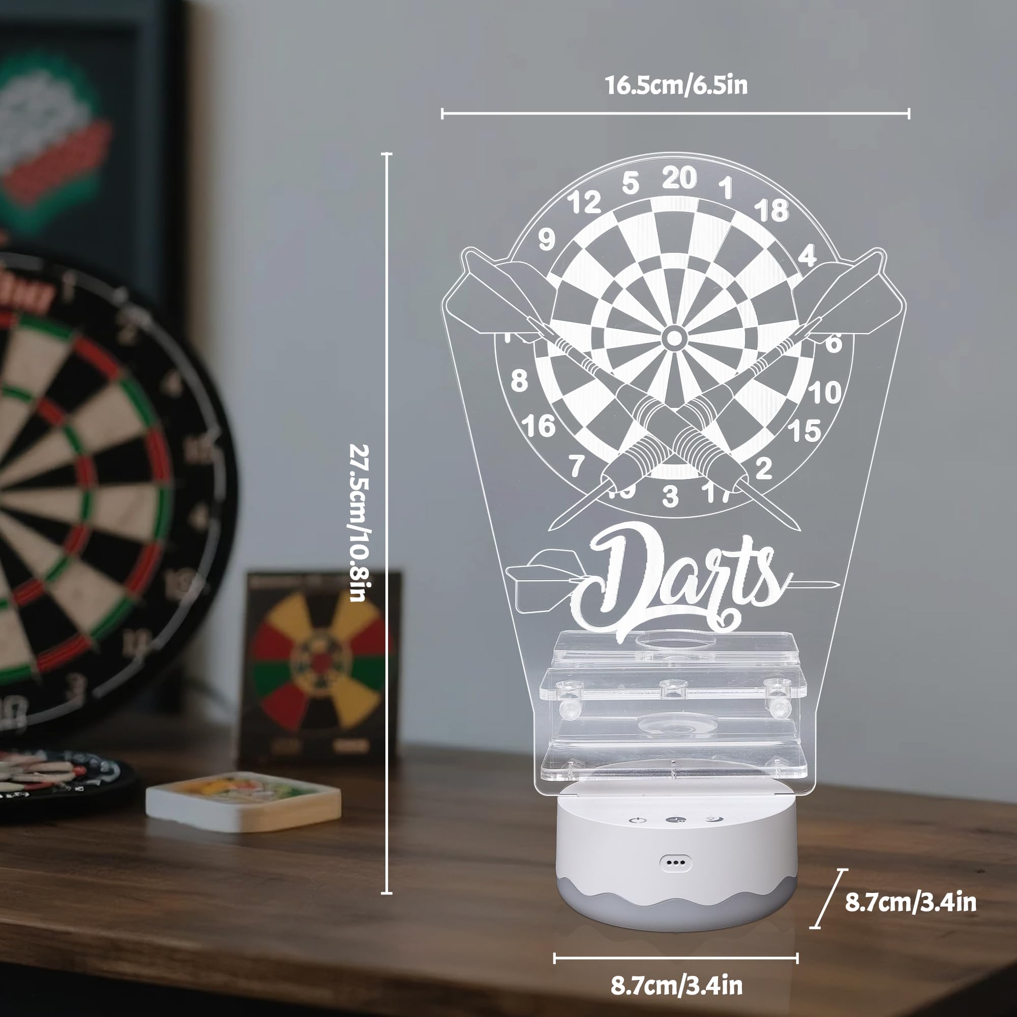 Coolgift Mart Light Up Dart Holder, 16 Colors Changing Lights Acrylic Dart Holder Stand With Remote Control, Birthday Christmas