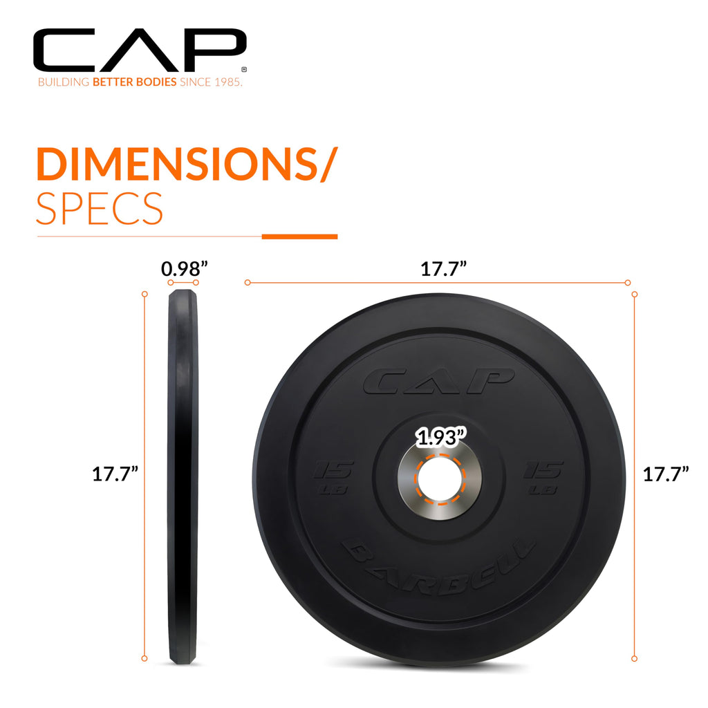 Cap Barbell Best Olympic Bumper Plate Set, Black, 15 Lb Pair