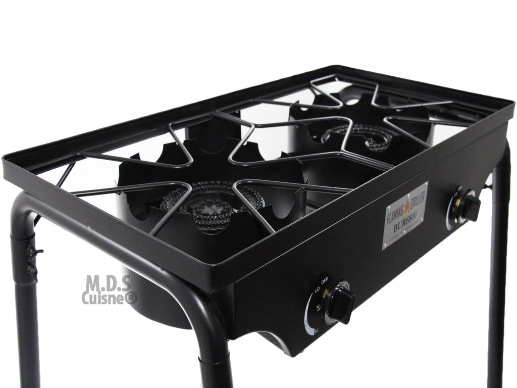 M.D.S Cuisine Cookwares Double Two Burner Stove Heavy Duty Outdoor Stand Portable Bbq Grill Camping