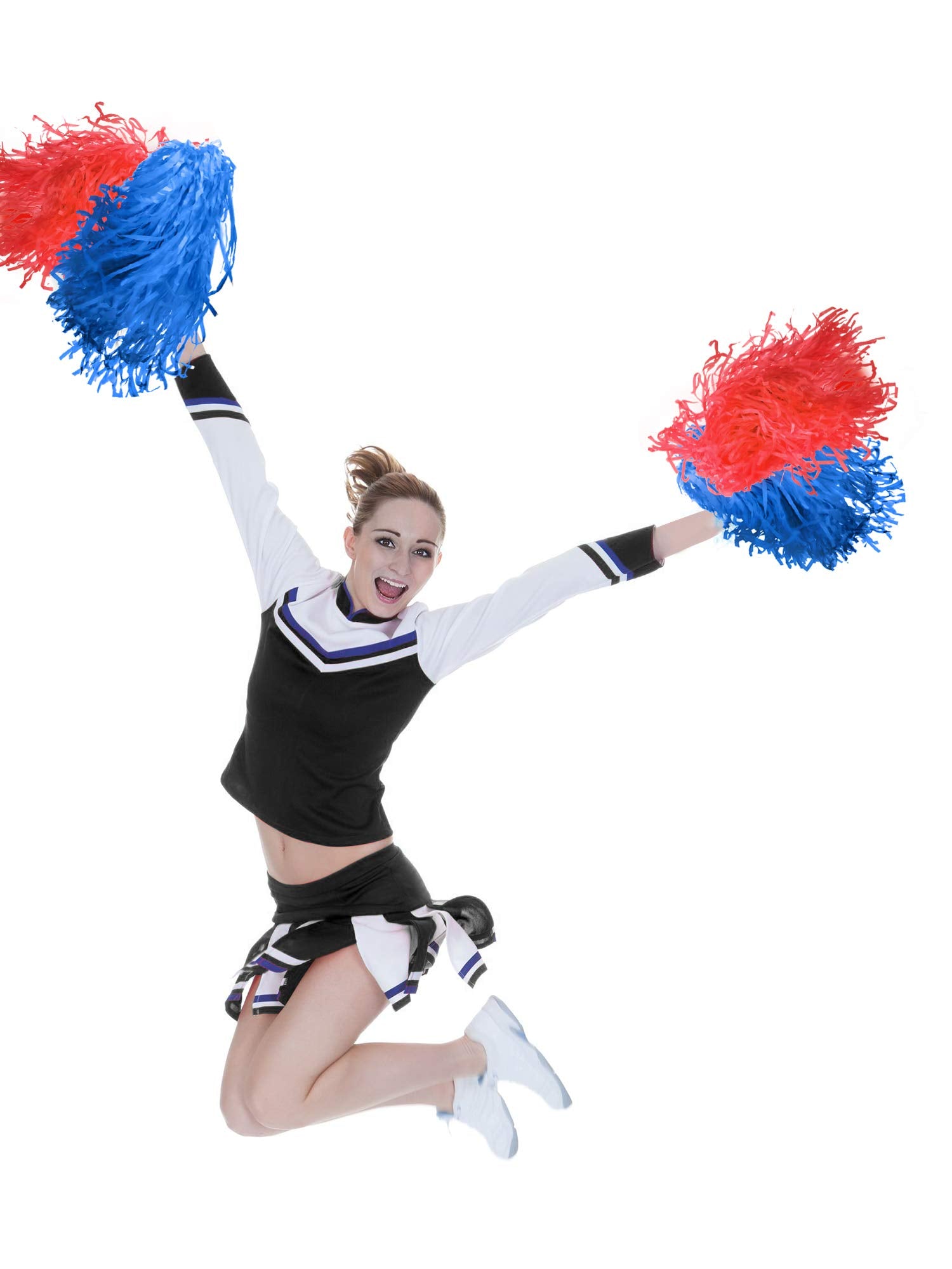 Pangda 12 Pack Cheerleading Pom Poms Sports Dance Cheer Plastic Pom Pom For Sports Team Spirit Cheering (Red And Blue)