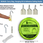 Mosquito Net For Single To King-Sized Beds - Fully-Enclosed Bed Canopy For Travel Or Decoration - Free Bag, Hanging Kit & Adhesi