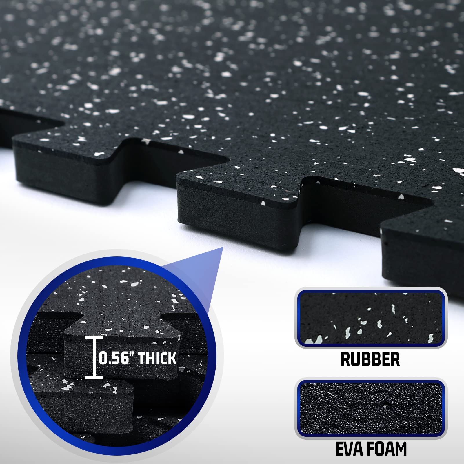 Superjare 0.56 ' ' Thick 6 Pcs 24 Sq Ft Rubber Top Exercise Equipment Mats, High Density Eva Foam Mats With Rubber Top, Interloc