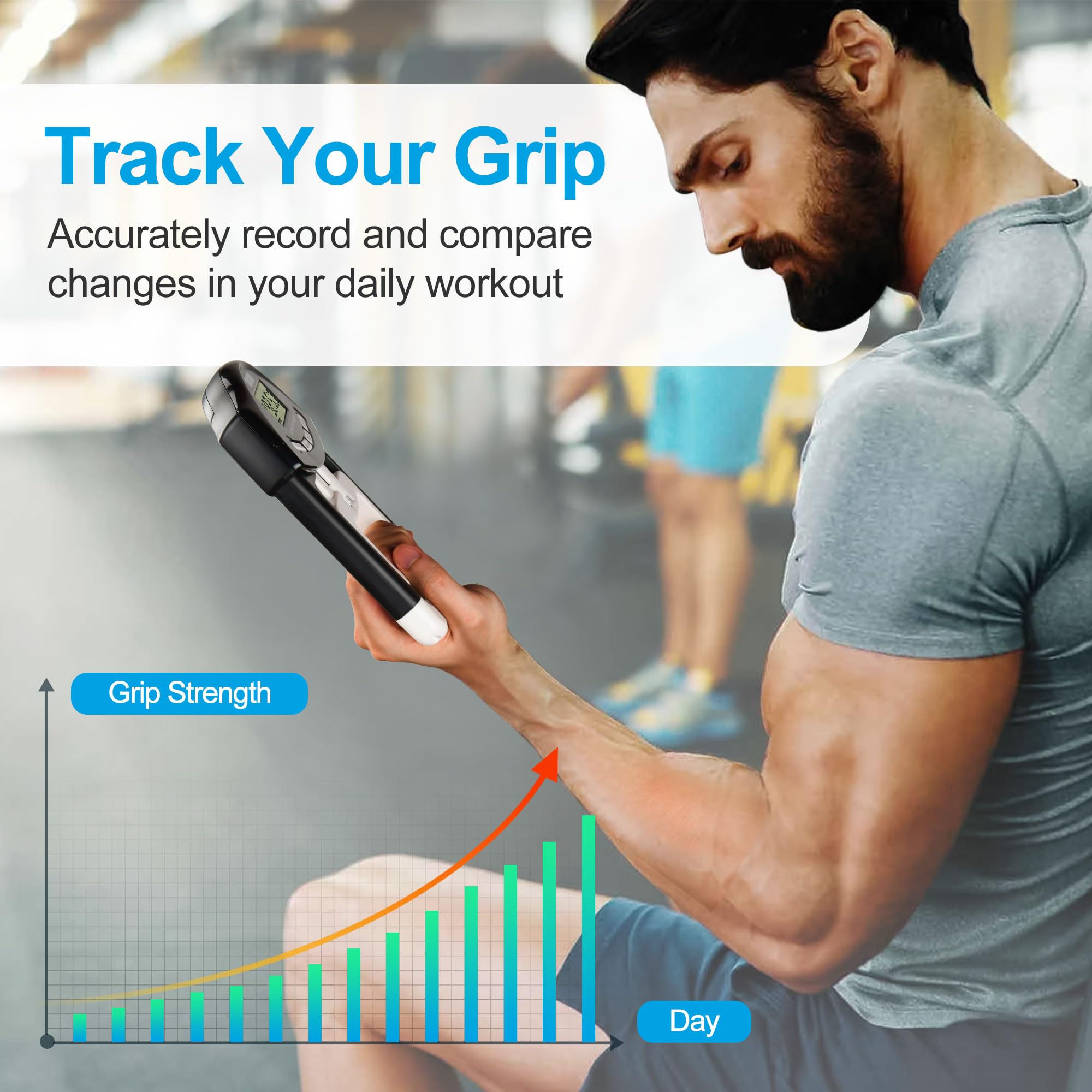 Handeful Digital Hand Dynamometer Grip Strength Measurement Meter Auto Capturing Electronic Hand Grip Power 198Lbs / 90Kgs Black