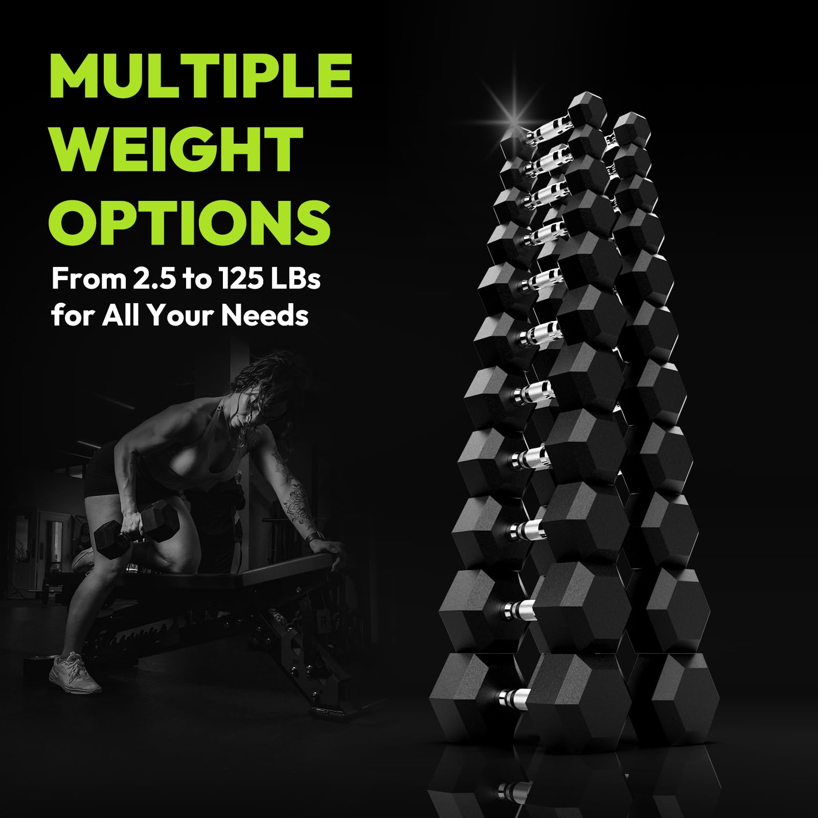 Hex Dumbbell Rubber Encased Strength Training Dumbbells, Hand Weight For Workout & Exercise/Pair of 50LB