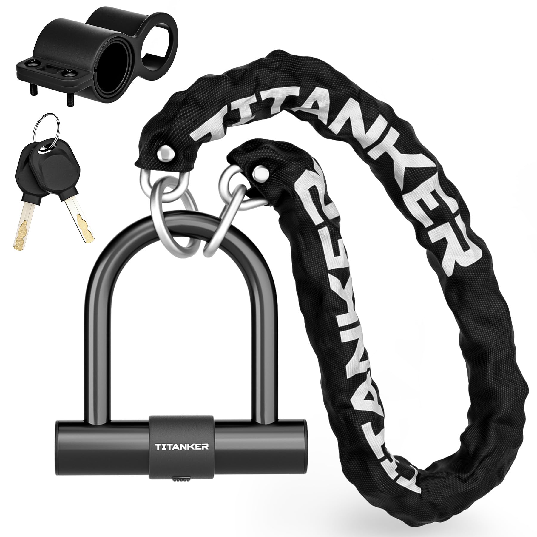 Titanker Bike Chain Lock With U Lock, 3 Feet Bicycle Lock With 2 Keys, 6mm Thick Chain With 14mm Thick Heavy Duty U Lock, Anti-T