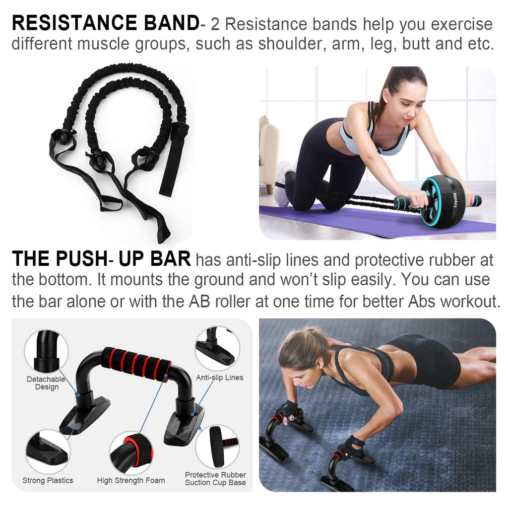 10-In-1 Ab Wheel Roller Kit With Resistance Bands, Knee Mat, Jump Rope, Push-Up Bar - Home Gym Equipment For Men Women (Blue)