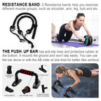 10-In-1 Ab Wheel Roller Kit With Resistance Bands, Knee Mat, Jump Rope, Push-Up Bar - Home Gym Equipment For Men Women (Blue)