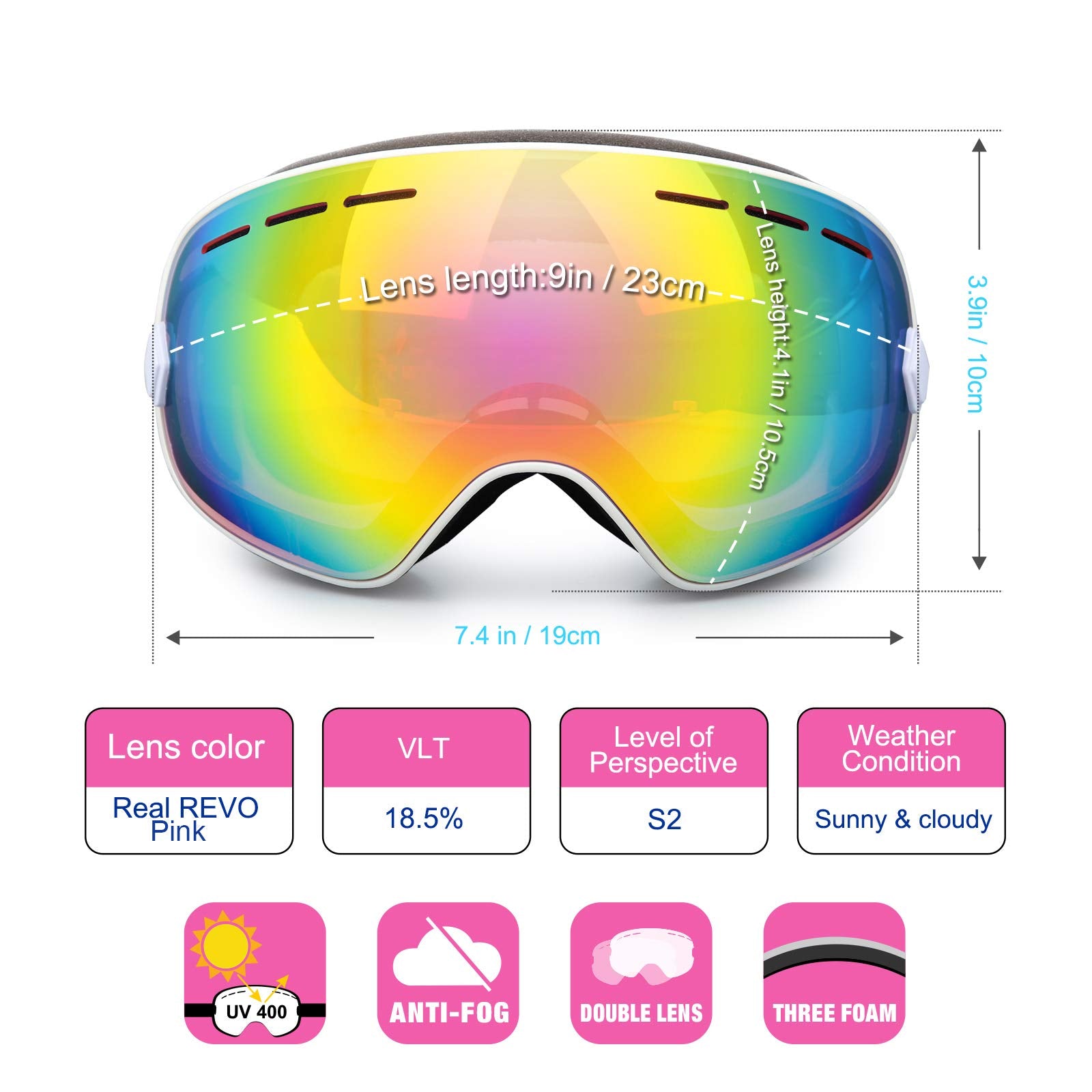 Exp Vision Ski Snowboard Goggles For Man Woman And Younth, Otg Snow Goggle Anti Fog Uv400 Protection Winter Outdoor Sports Goggl