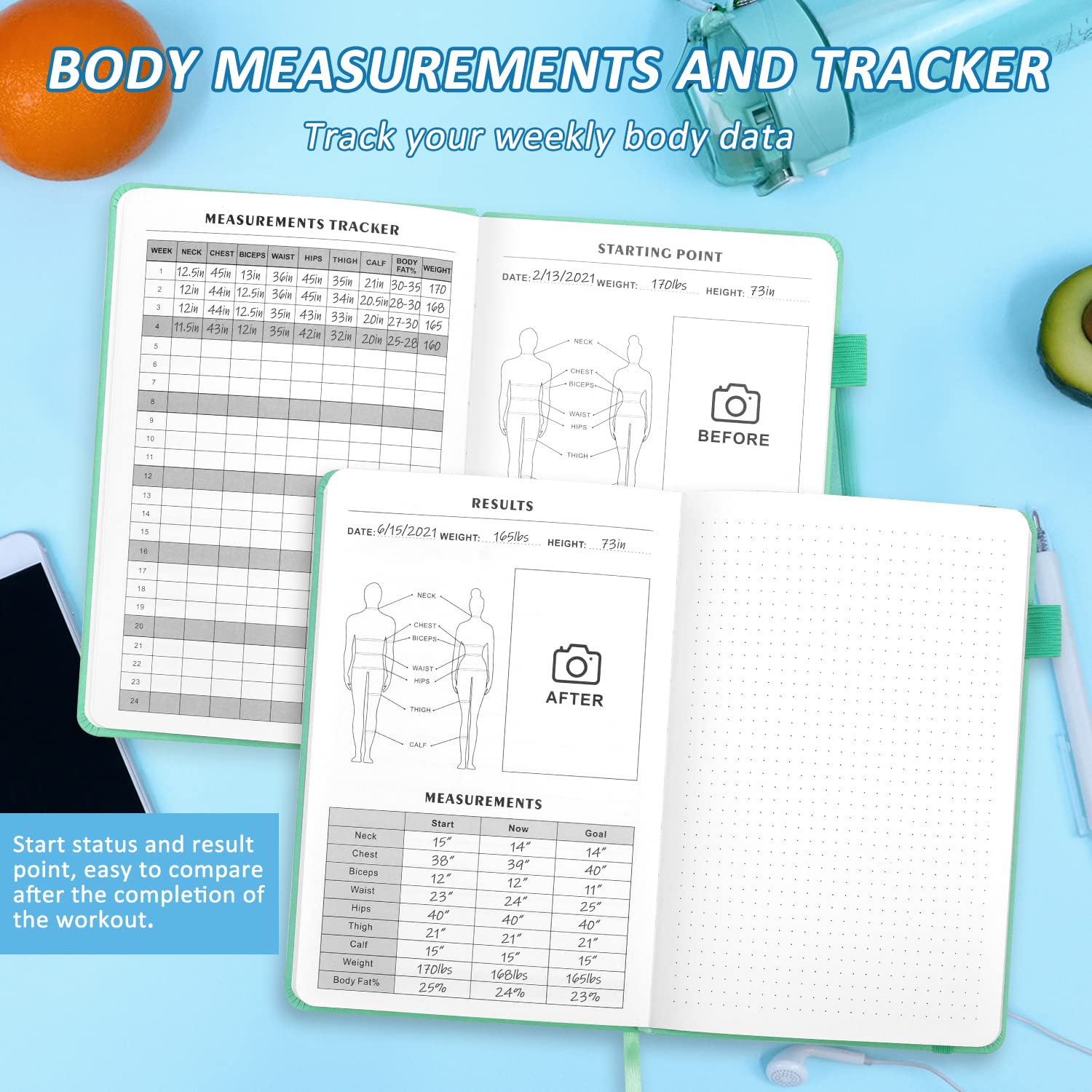 Epewizd Fitness Journal Hardcover 6- Month Workout Planner Undated Workout Log Book Home Gym Accessories For Women And Man(Green