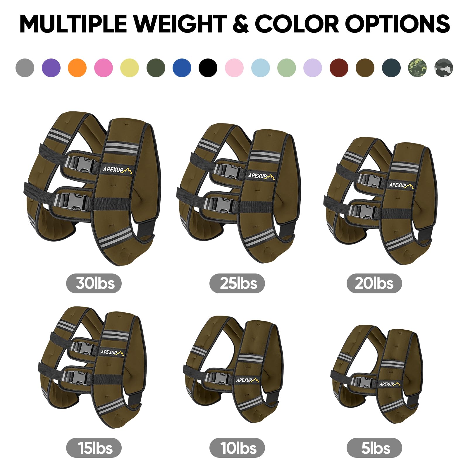 APEXUP 15lbs Weighted Vest Men Women, Weight Vest for Women Workout Equipment for Strength Training Running (Khaki)