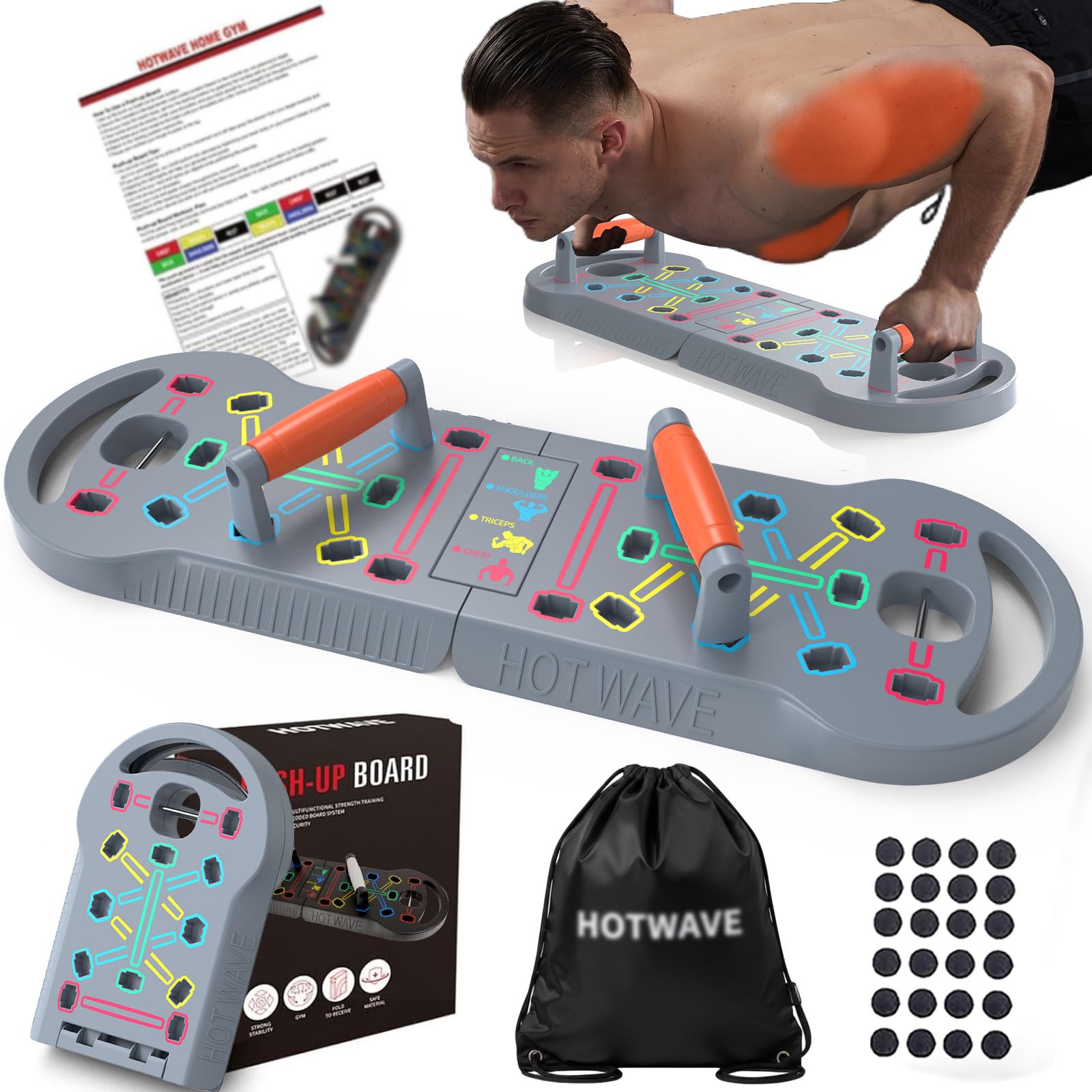 HOTWAVE Push Up Board, Push Up Board for Men, Foldable Pushup Board Home Gym Pushup Board with Handles Professional Strength Tra