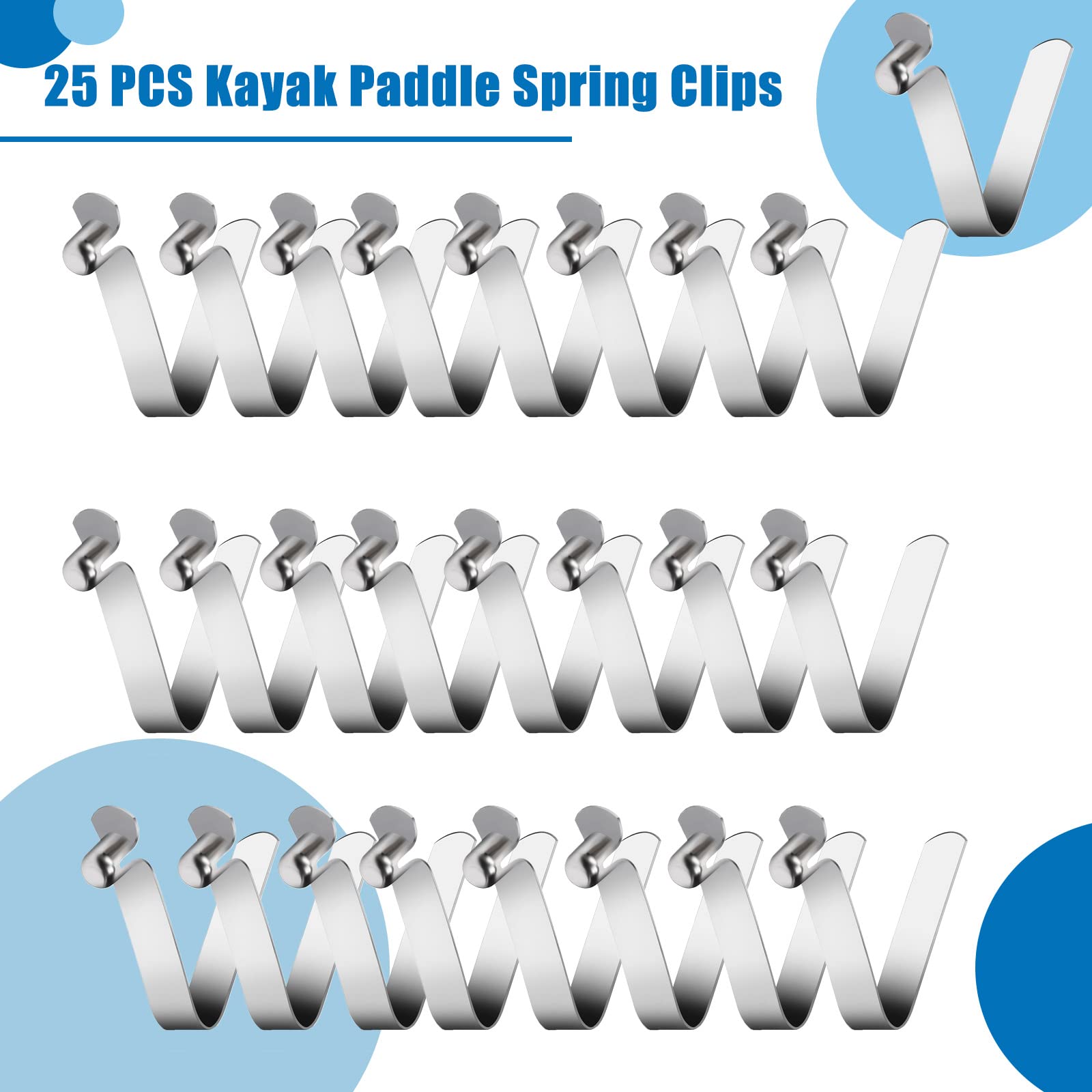 Auriver 25 Pcs Tent Pole Clips Stainless Steel Kayak Paddle Spring Snap Clips Tent Pole Push Button Spring Clips Locking Pin For