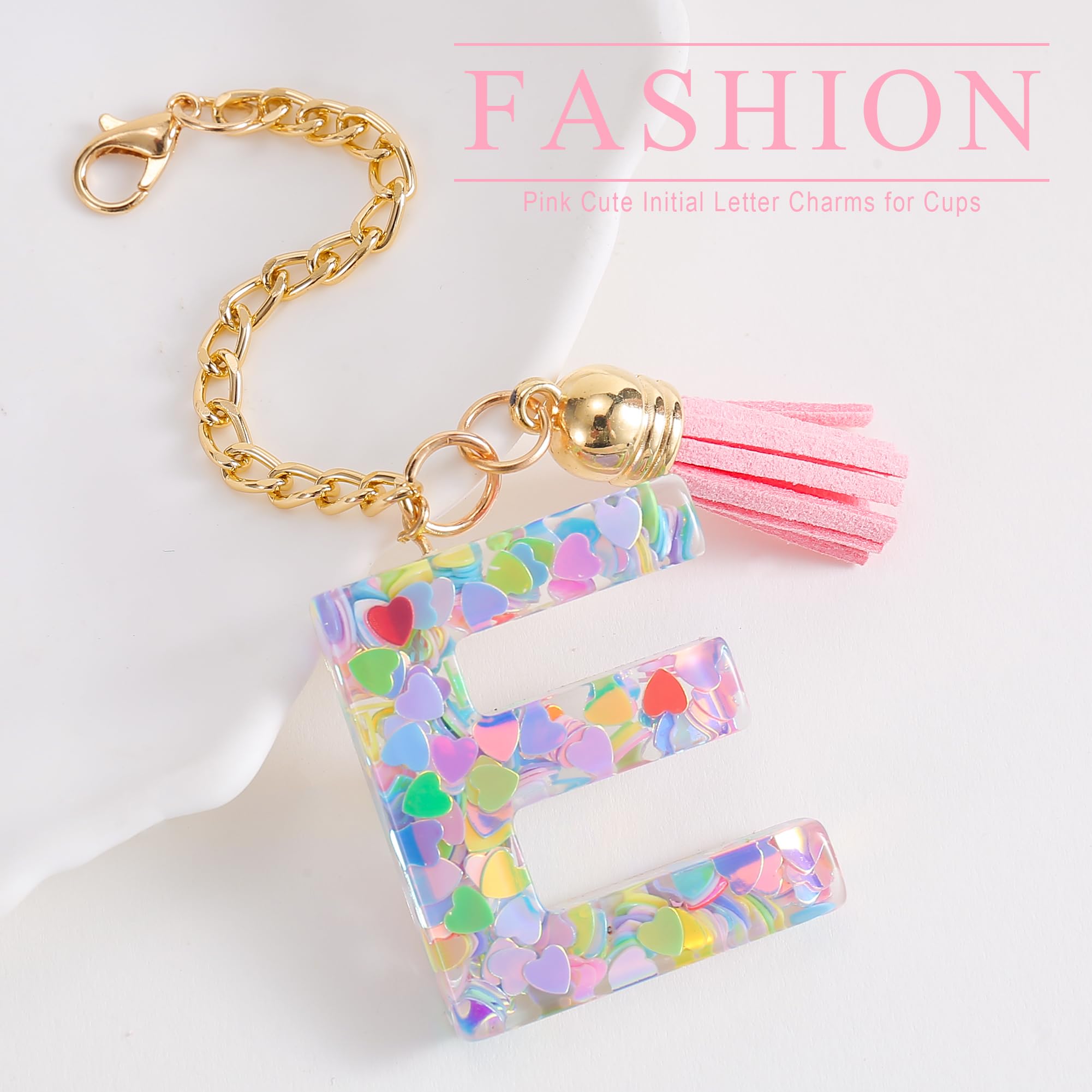 Letter Charm Accessories for Stanley Cup 1 PCS Cute Initial Keychain Handle Charm for Stanley Tumbler for Women Pink Letter E