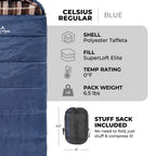 Teton Sports Celsius Xl 0F Sleeping Bag; Great For Family Camping; Free Compression Sack, Blue - Right Zip