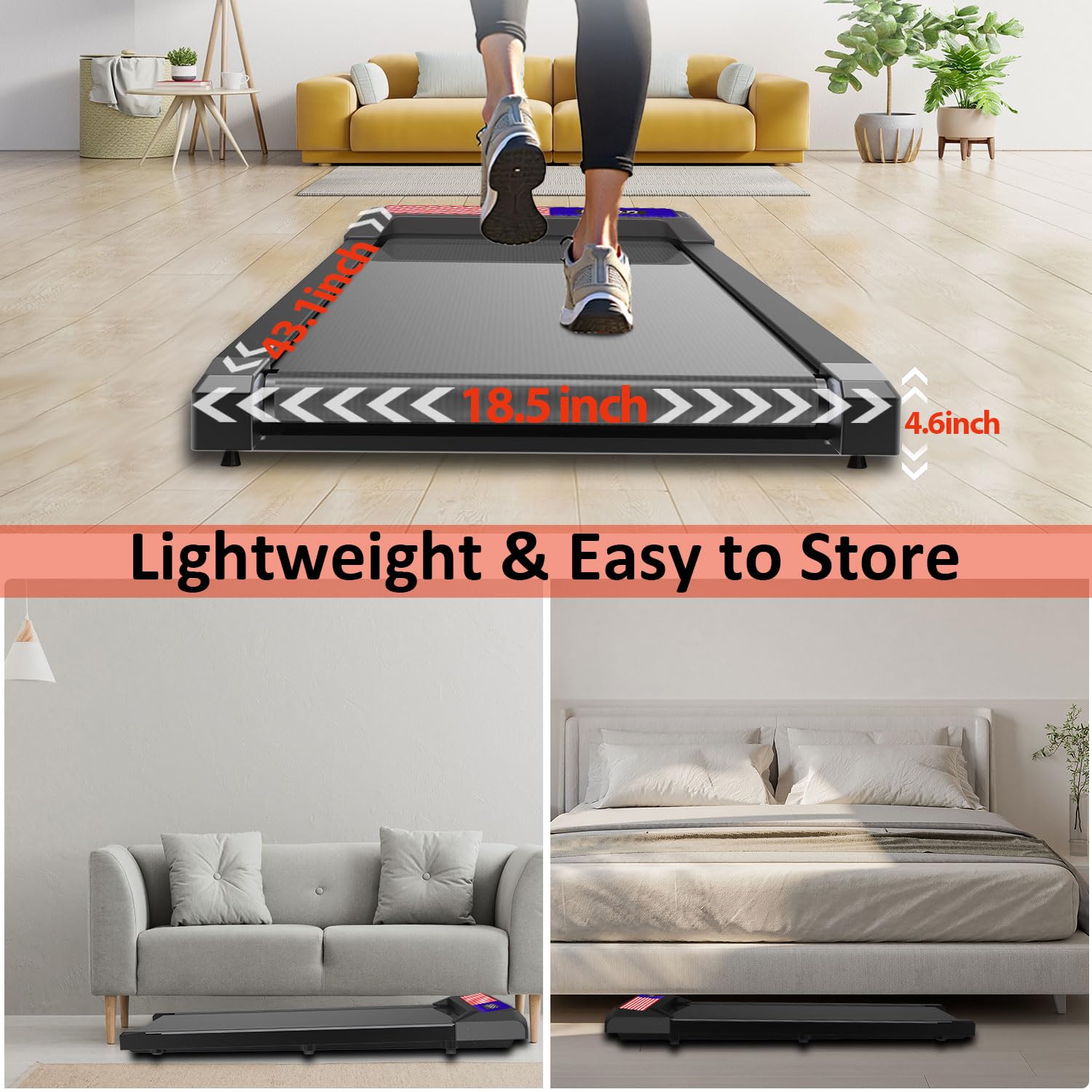 Walking Treadmill Pad, Under Desk Treadmills With Incline For Home Office,2.5 Hp Portable Walking Machine With 265 Lbs, Remote C