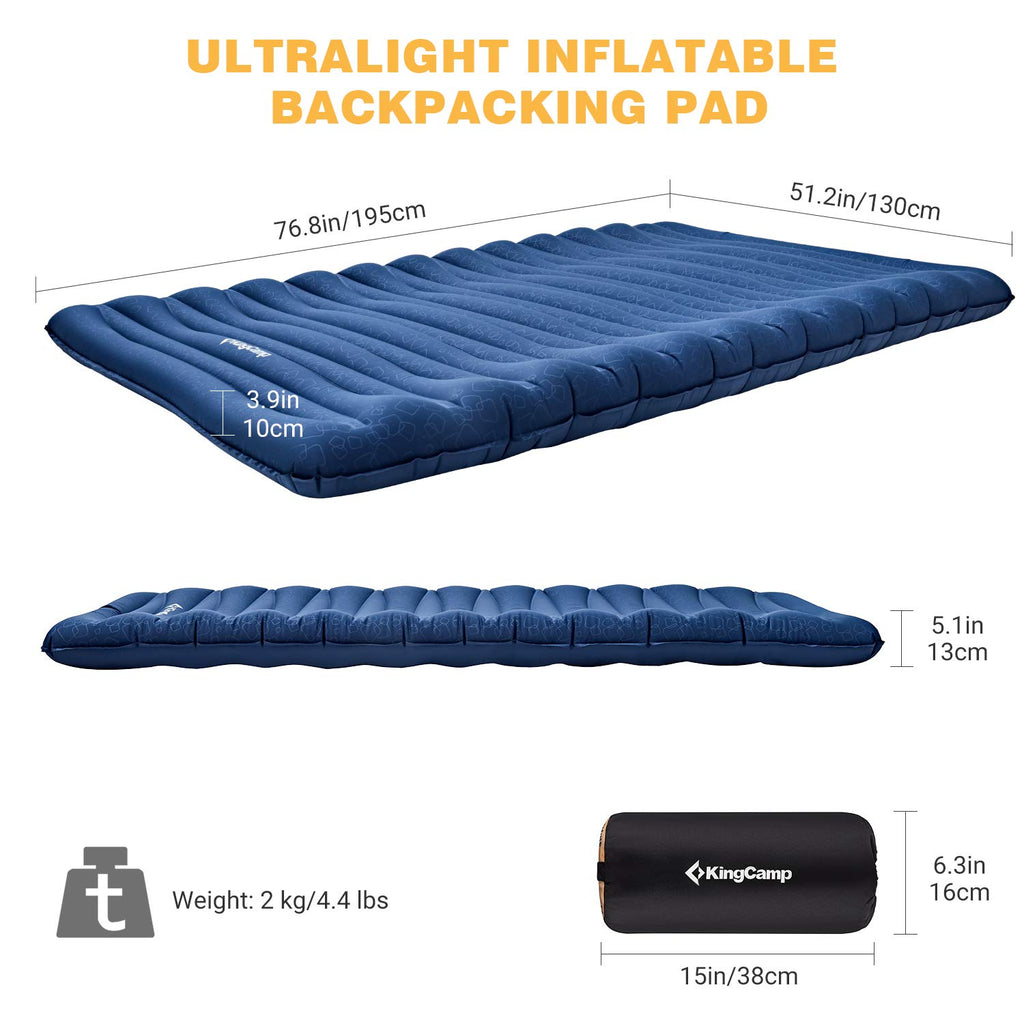 Kingcamp Double Sleeping Pad For Camping, Rollover Prevention Inflatable Queen Camping Mattress 2 Person Ultralight Air Mat For