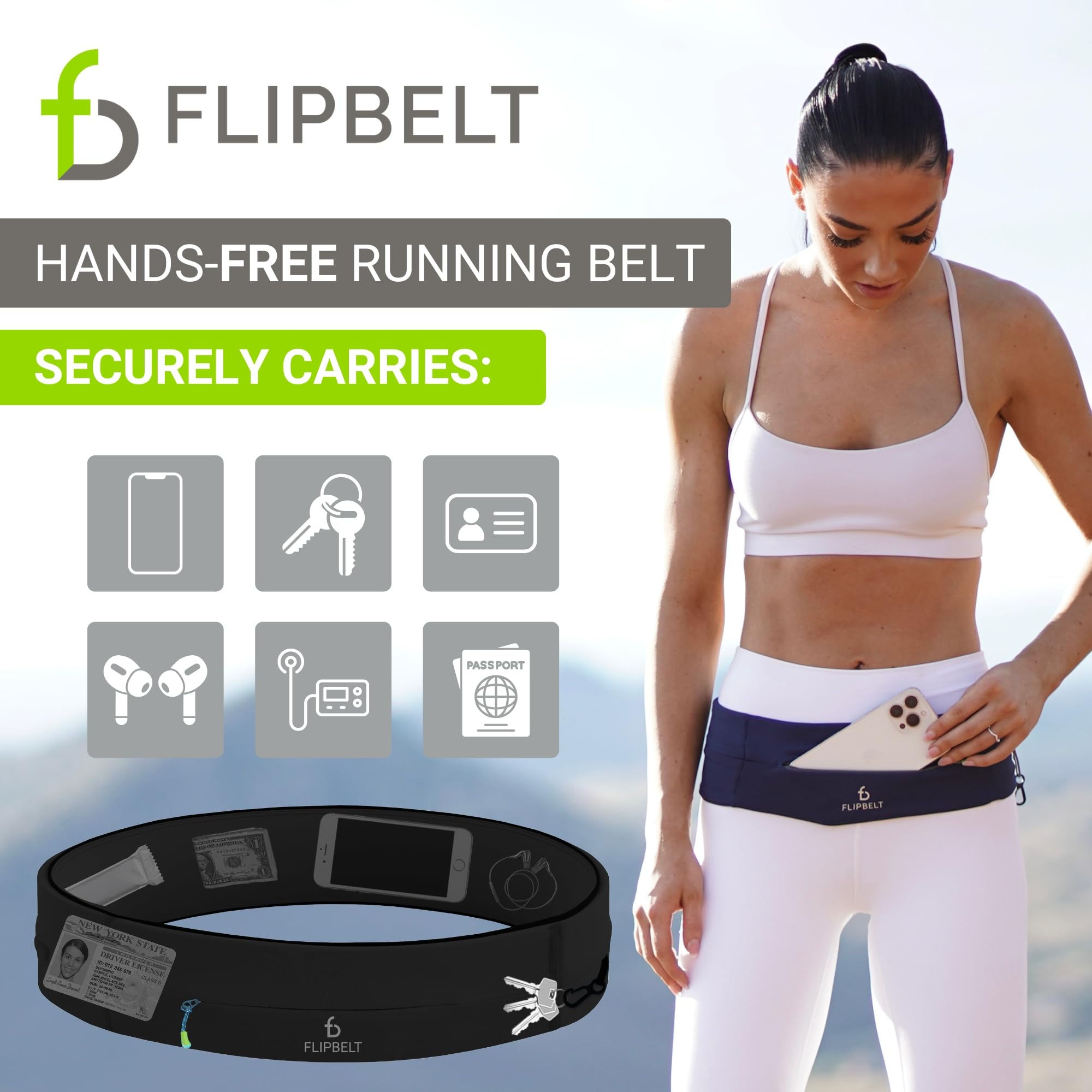 Flipbelt Running & Fitness Workout Belt, Black, X-Large 35''-38''