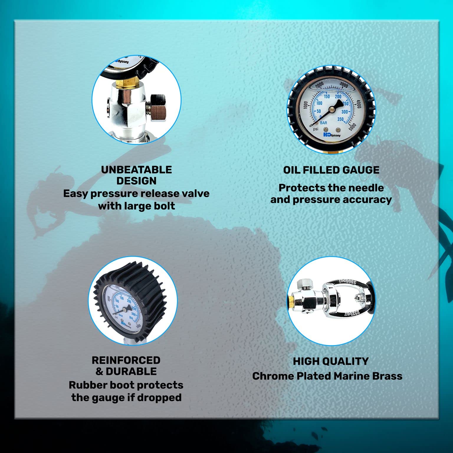H2Odyssey Yoke Pressure Tester - Scuba Diving Gauge