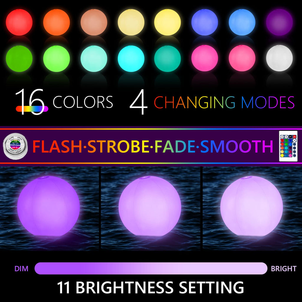 6 Pack Light Up Beach Balls Glow In The Dark Balls Pool Toys Party Games 16'' Large Led Beach Ball With Remote Control - 16 Colo