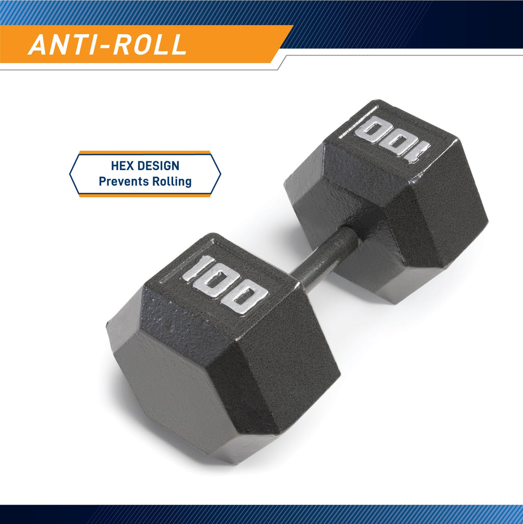 Marcy 100lb Cast Iron Hex Dumbbell, Single, IV-2100, Black, 100lbs